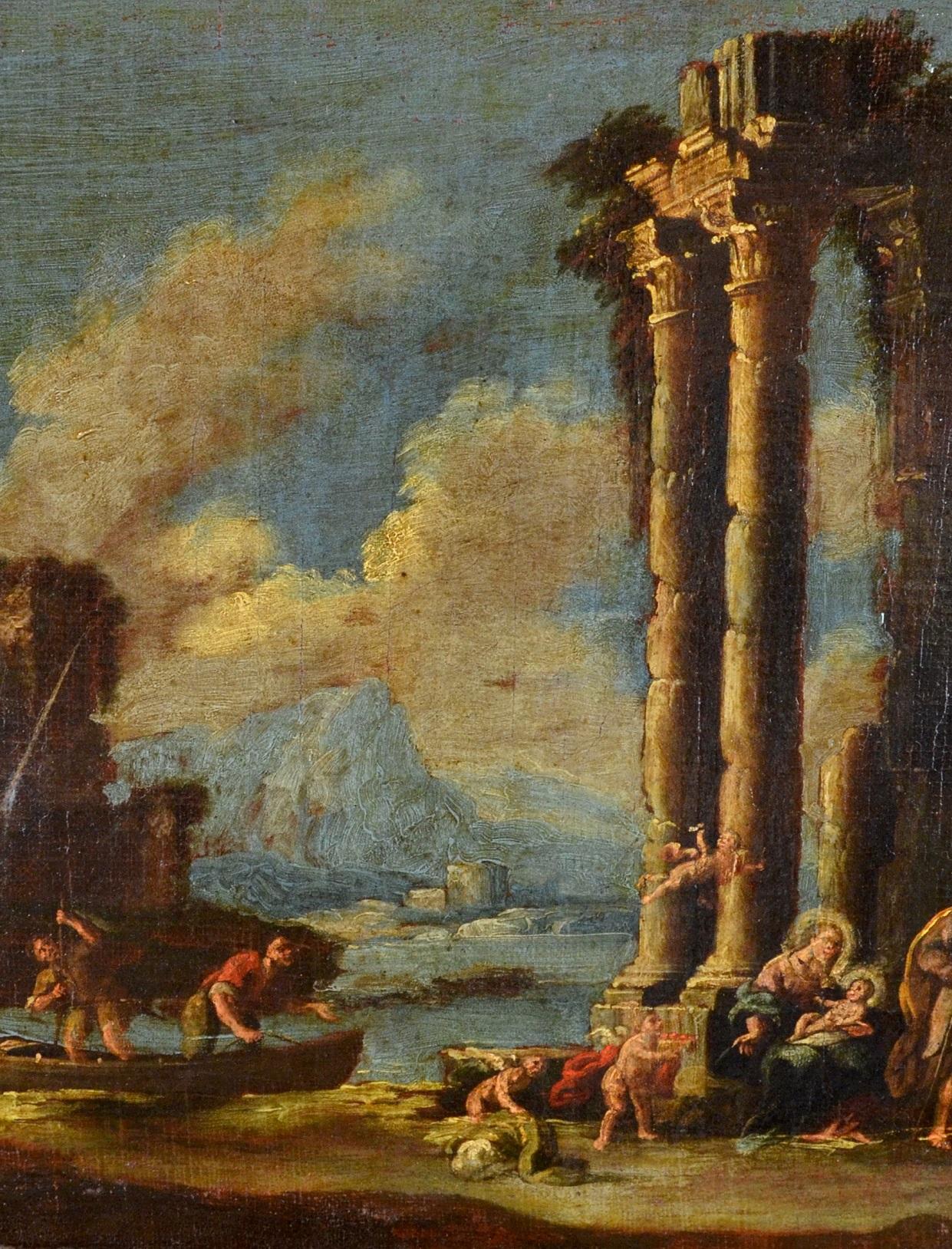 Gemälde Öl auf Leinwand Landschaft Italien Kunst 18. Jahrhundert Capriccio Architektur, Ölgemälde im Angebot 7