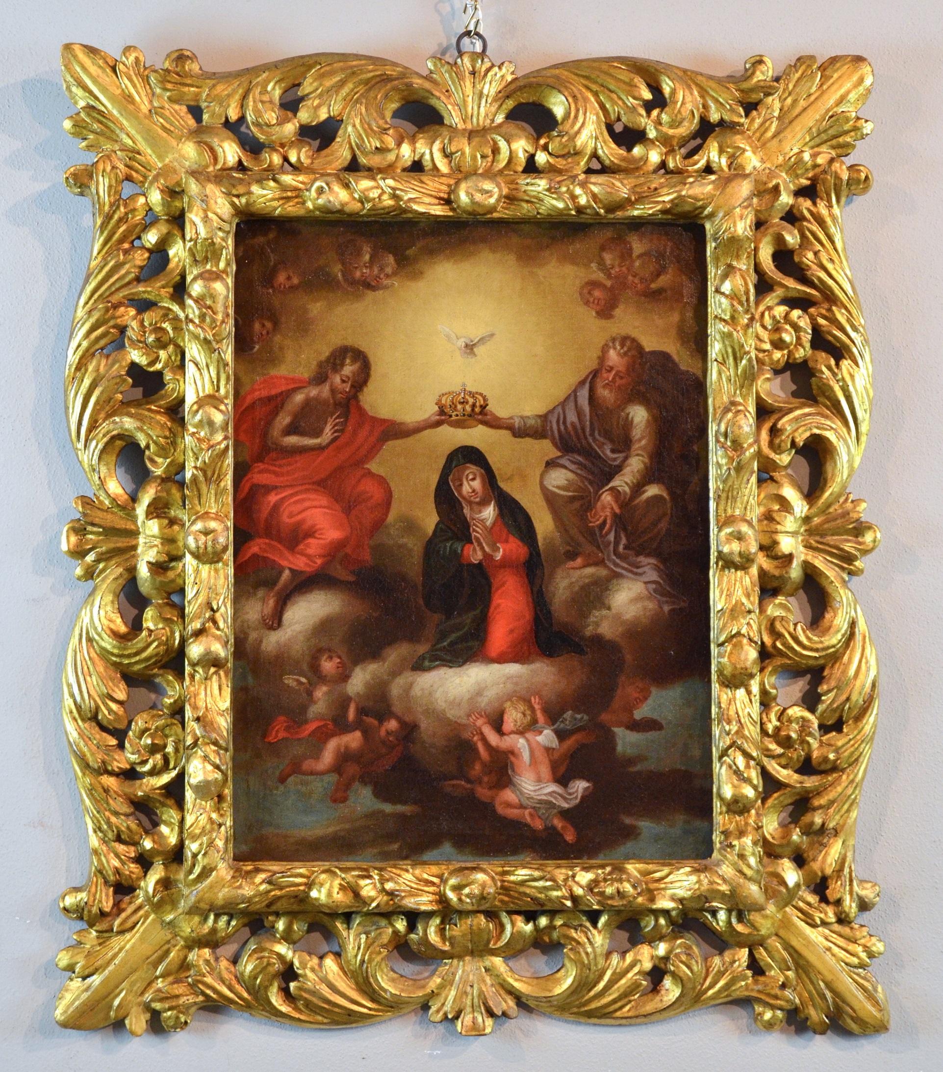 Coronation Virgin Paint Oil on canvas Italy Schedoni Old master Michelangelo - Painting by Workshop of Bartolomeo Schedoni (Modena 1578 - Parma 1615)