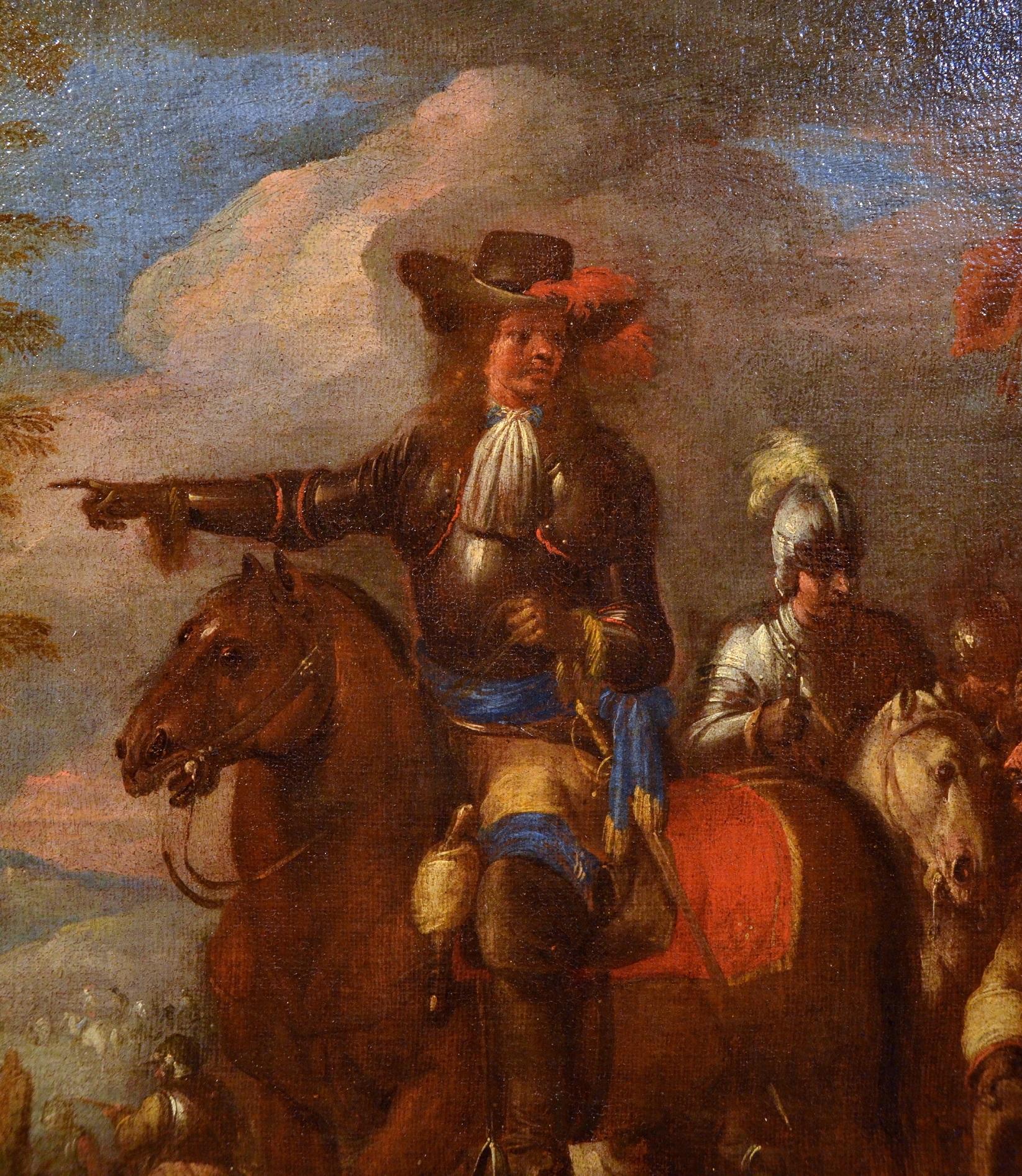 Knights Battle Paint Öl auf Leinwand 17/18th Century Italien Landschaft Alter Meister – Painting von Christian Reder known as Monsù Leandro (Leipzig 1656-Rome 1729)
