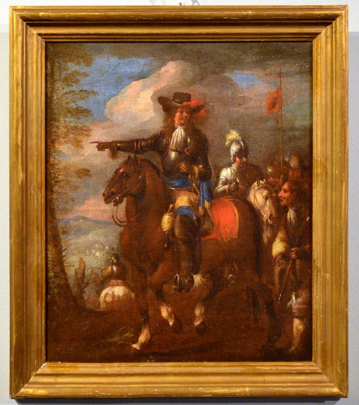 Knights Battle Paint Öl auf Leinwand 17/18th Century Italien Landschaft Alter Meister (Alte Meister), Painting, von Christian Reder known as Monsù Leandro (Leipzig 1656-Rome 1729)