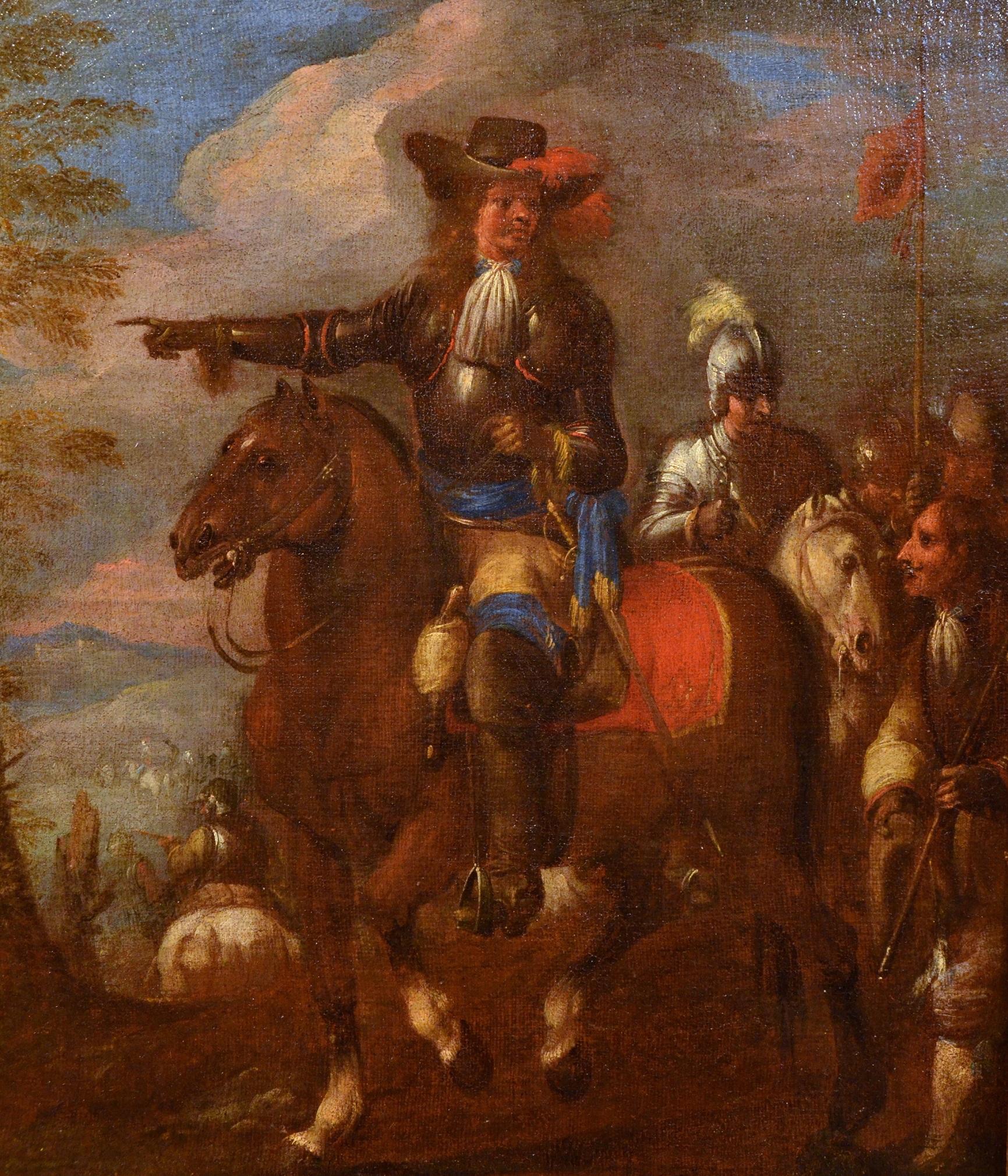 Knights Battle Paint Oil on canvas 17/18th Century Italy Landscape Old master For Sale 5