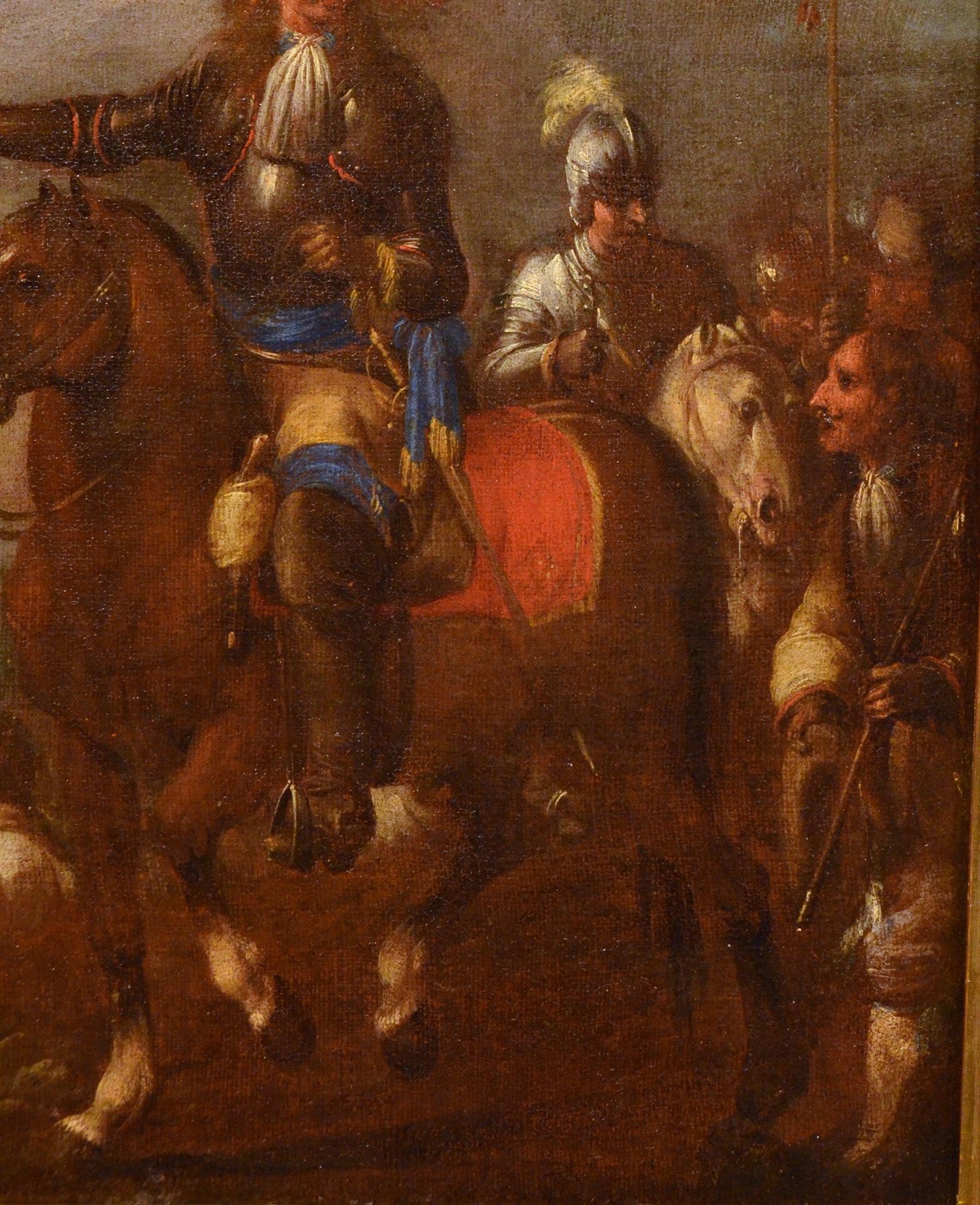 Knights Battle Paint Oil on canvas 17/18th Century Italy Landscape Old master For Sale 7
