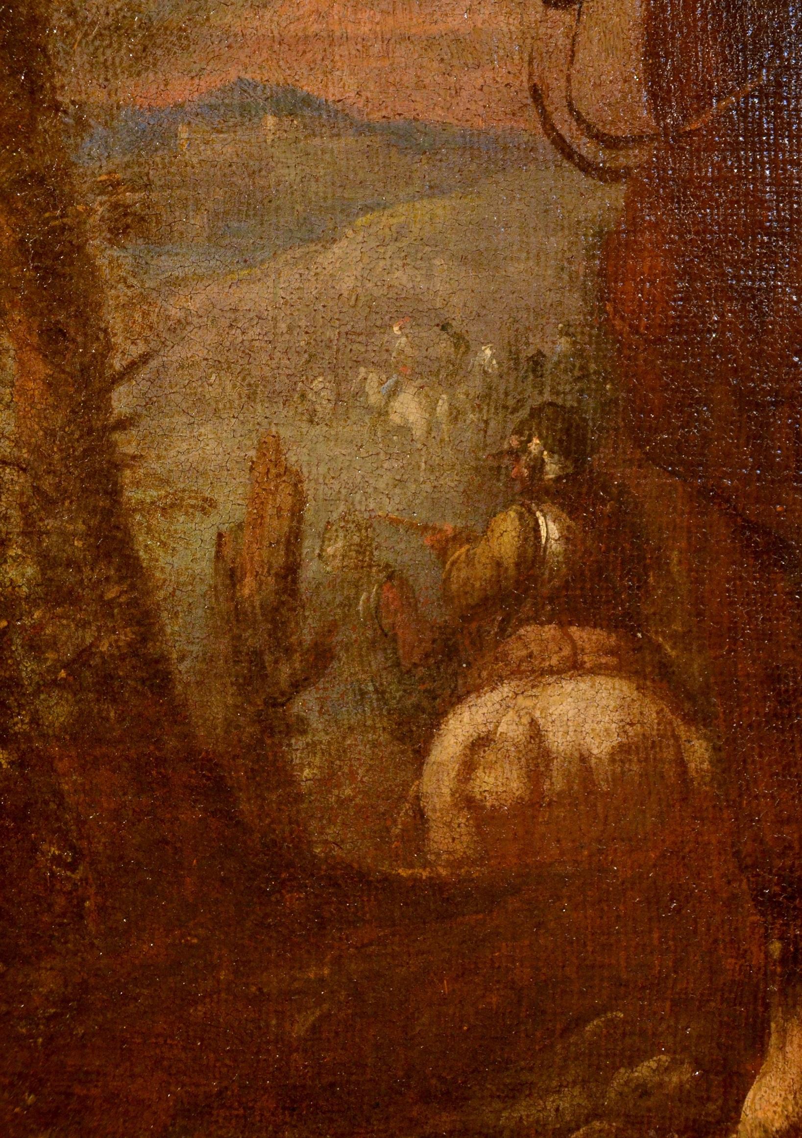 Knights Battle Paint Öl auf Leinwand 17/18th Century Italien Landschaft Alter Meister 11