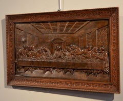 Last Supper Bas-relief Leonardo 18/19th Century Italy Sculpture Simil wood Art