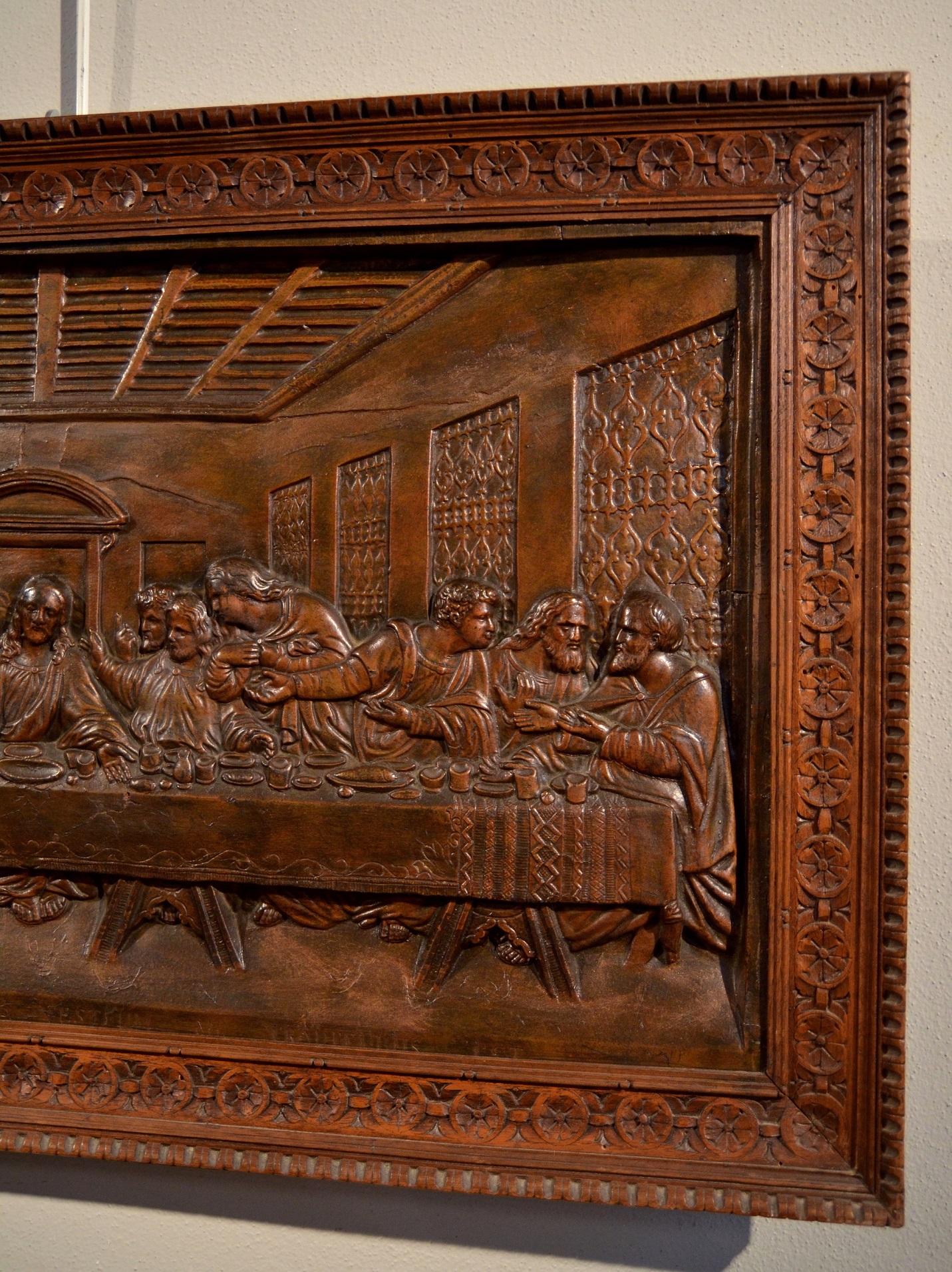 Last Supper Bas-relief Leonardo 18/19th Century Italy Sculpture Simil wood Art 2