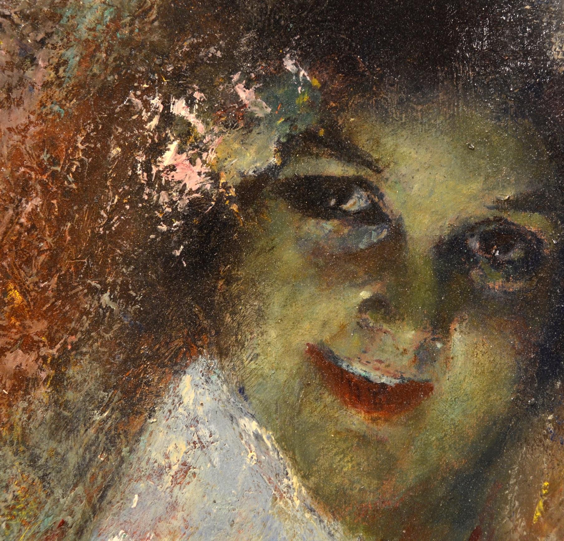 Portrait Girl 19th Century Neapolitan Italy paint Oil on panel Impressionist 4