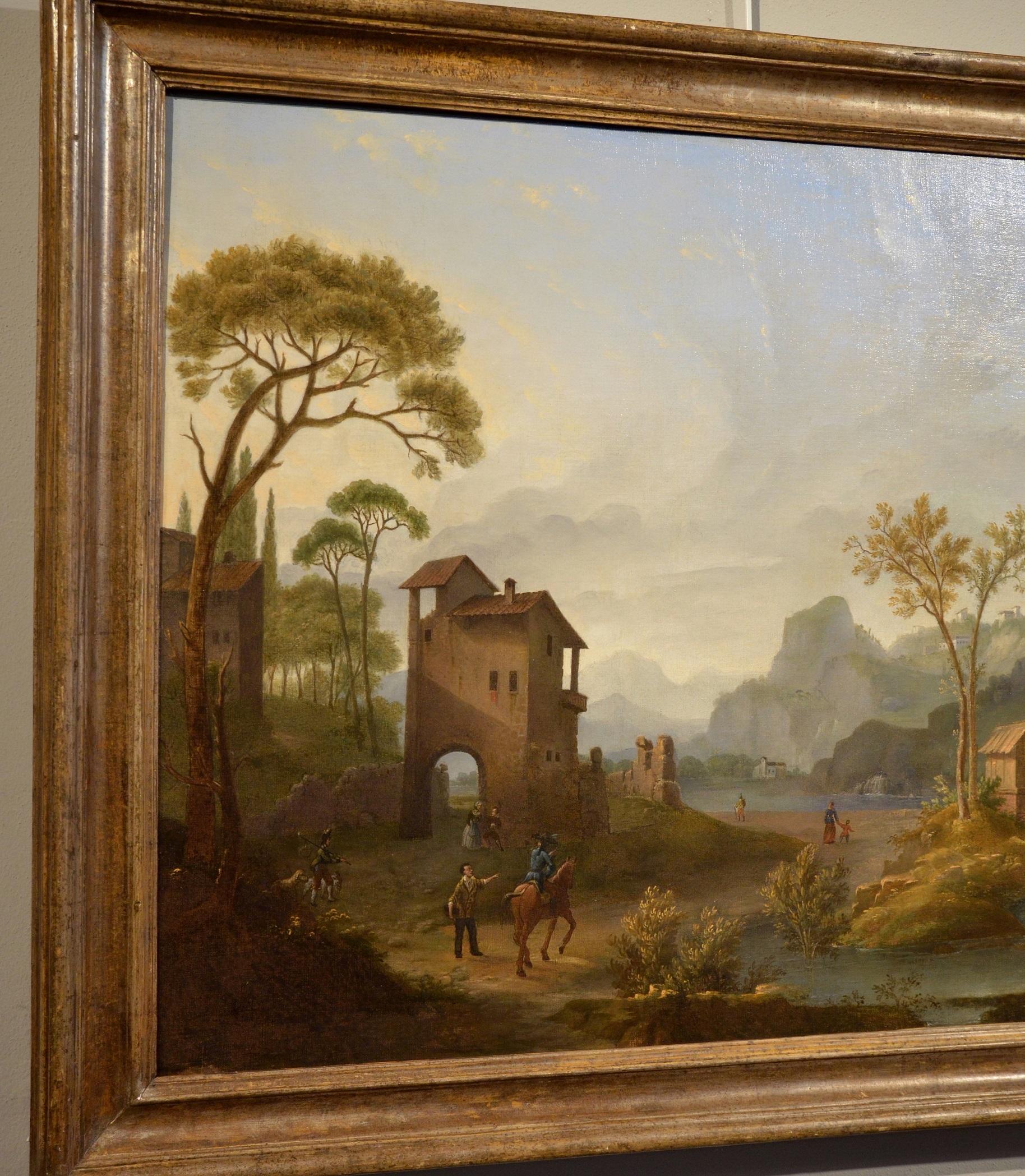 Italienische Flusslandschaft, römische Landschaft, Gemälde Öl auf Leinwand, 18. Jahrhundert, Kunst 4