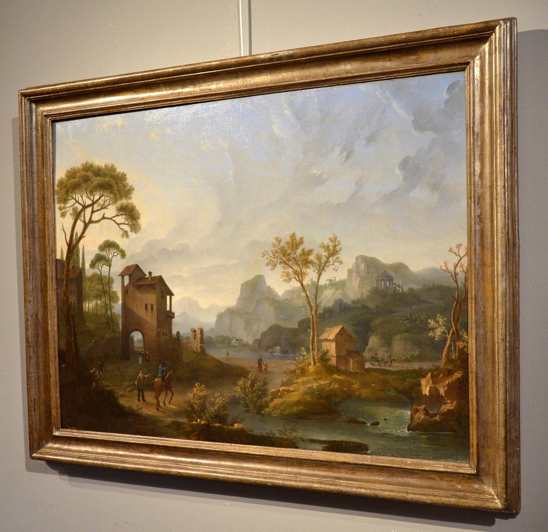 Italienische Flusslandschaft, römische Landschaft, Gemälde Öl auf Leinwand, 18. Jahrhundert, Kunst 6