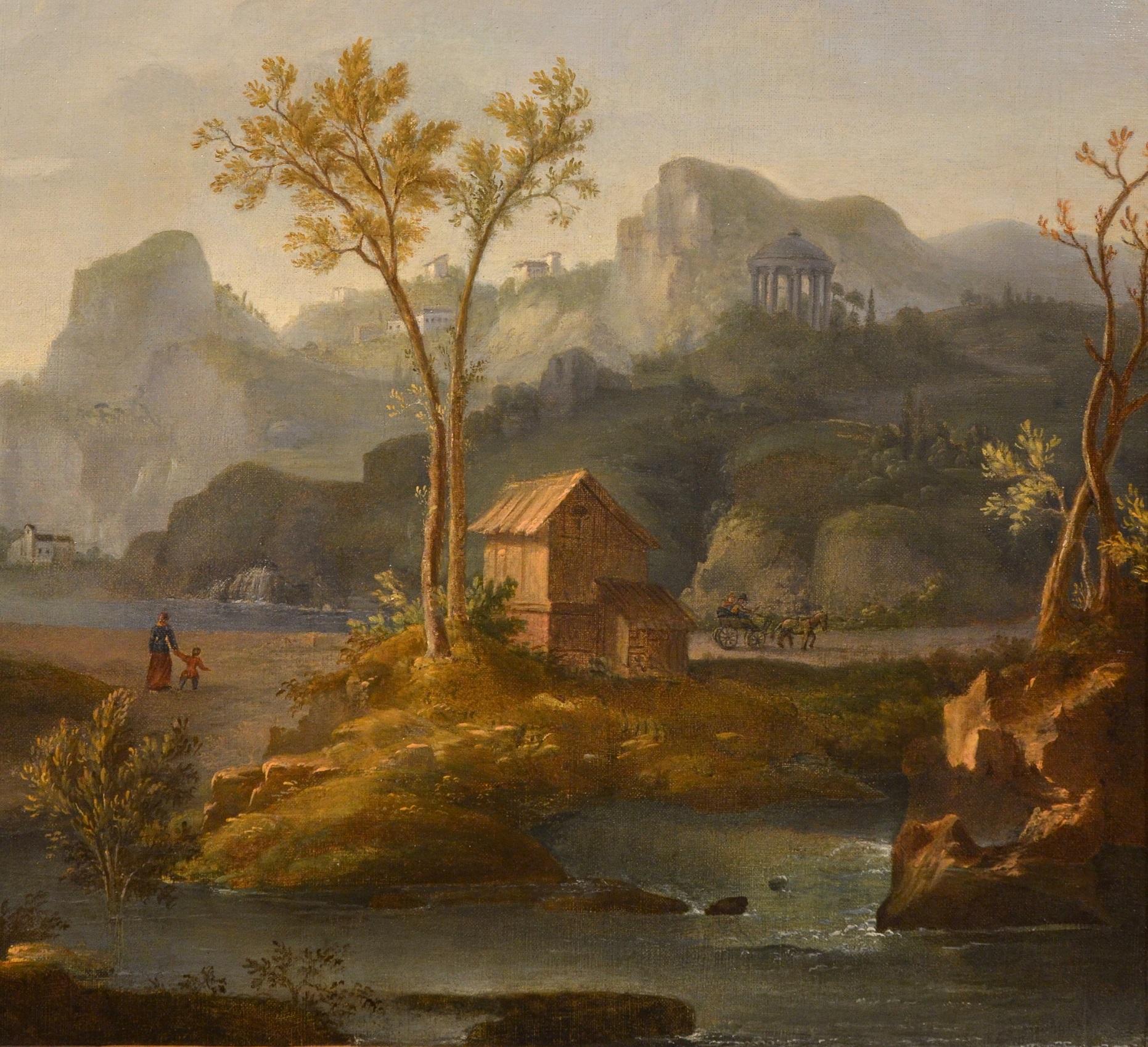 Italienische Flusslandschaft, römische Landschaft, Gemälde Öl auf Leinwand, 18. Jahrhundert, Kunst 9