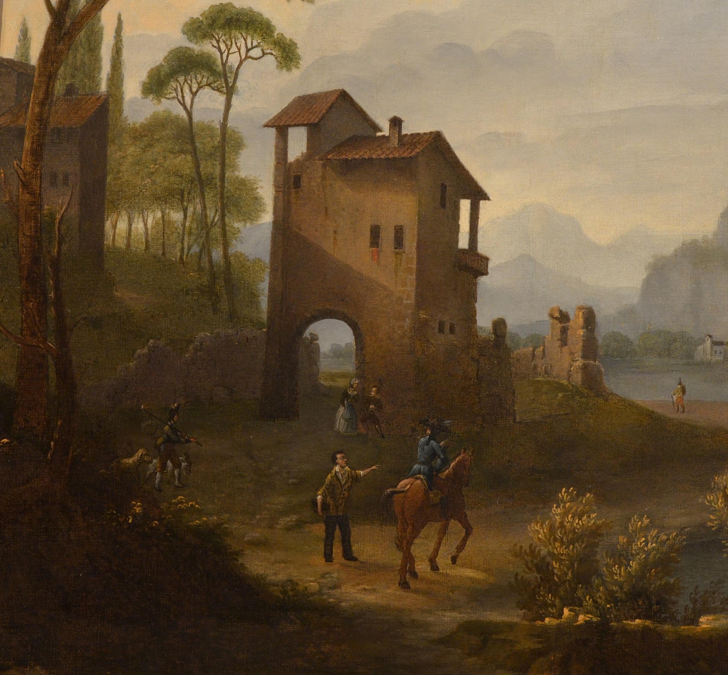 Italienische Flusslandschaft, römische Landschaft, Gemälde Öl auf Leinwand, 18. Jahrhundert, Kunst 11