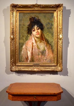 Salvatore Postiglione) Paint Oil on canvas Signed Portrait Woman Impressionism