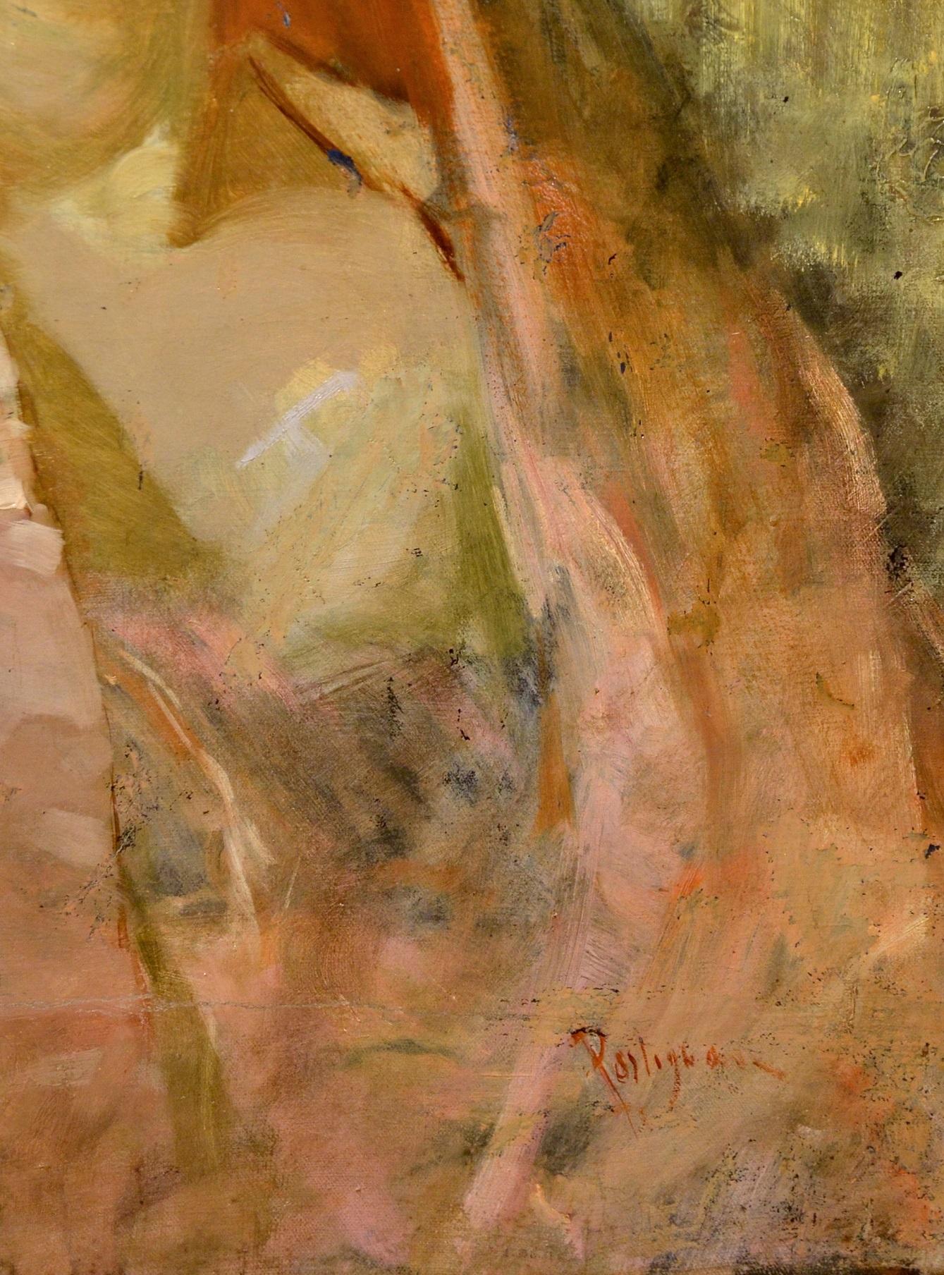 Salvatore Postiglione) Paint Oil on canvas Signed Portrait Woman Impressionism 4