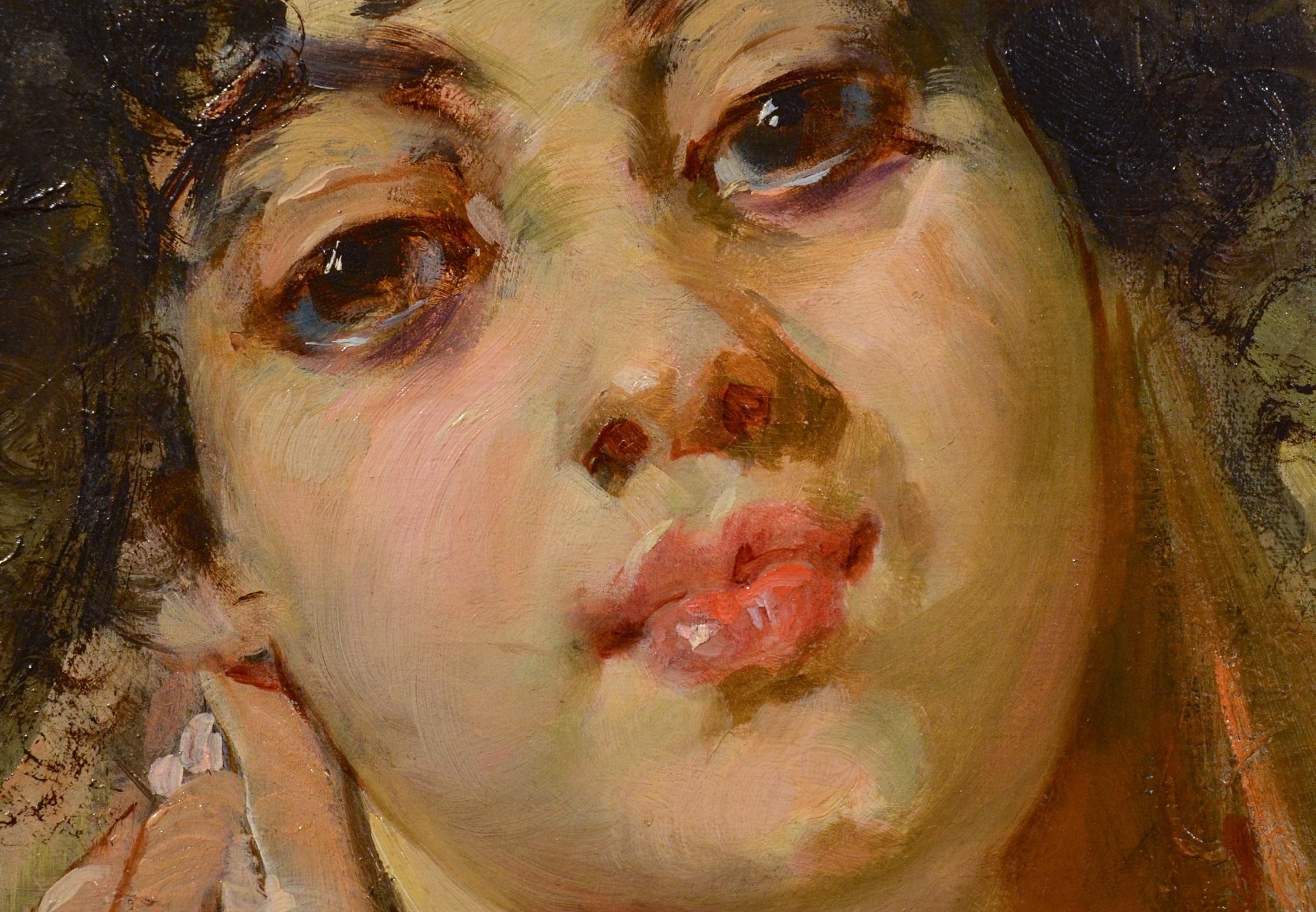 Salvatore Postiglione) Paint Oil on canvas Signed Portrait Woman Impressionism 5