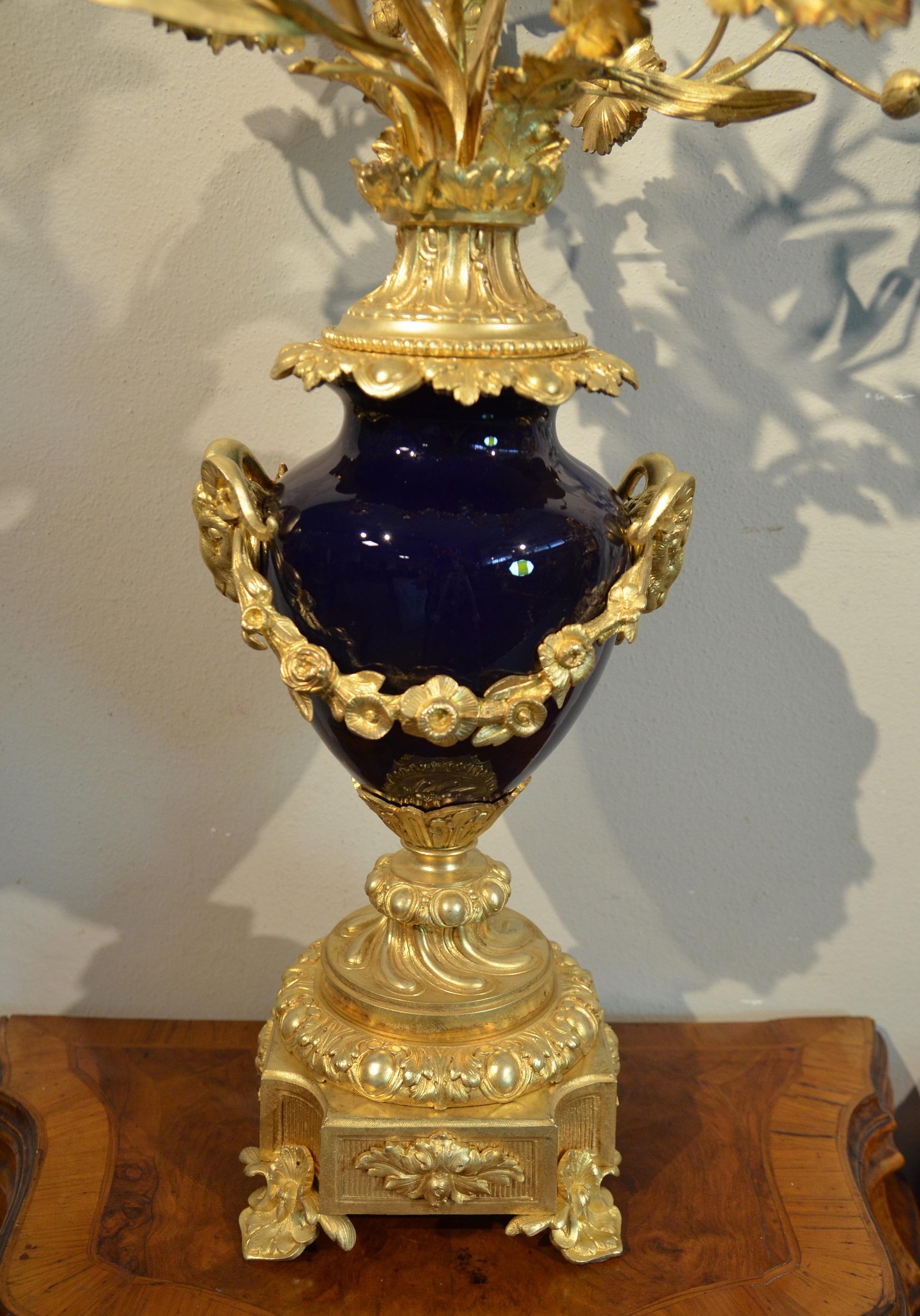 Gold Louis XVI Candelabra Gilt Bronze Blue Sèvres Porcelain France 19th Century For Sale 9