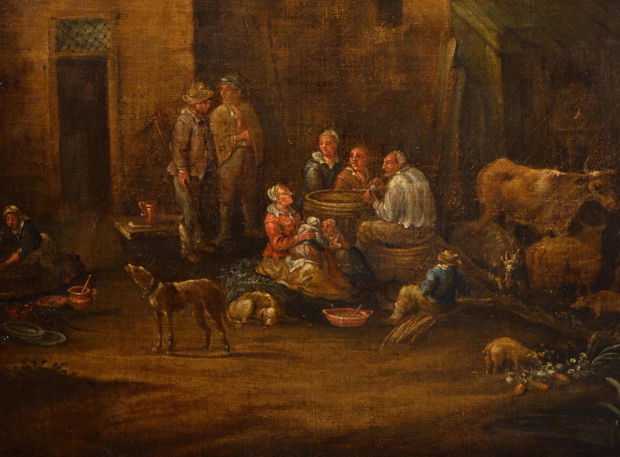 Peinture à l'huile sur toile Village de paysage fluvial 17ème siècle  en vente 8