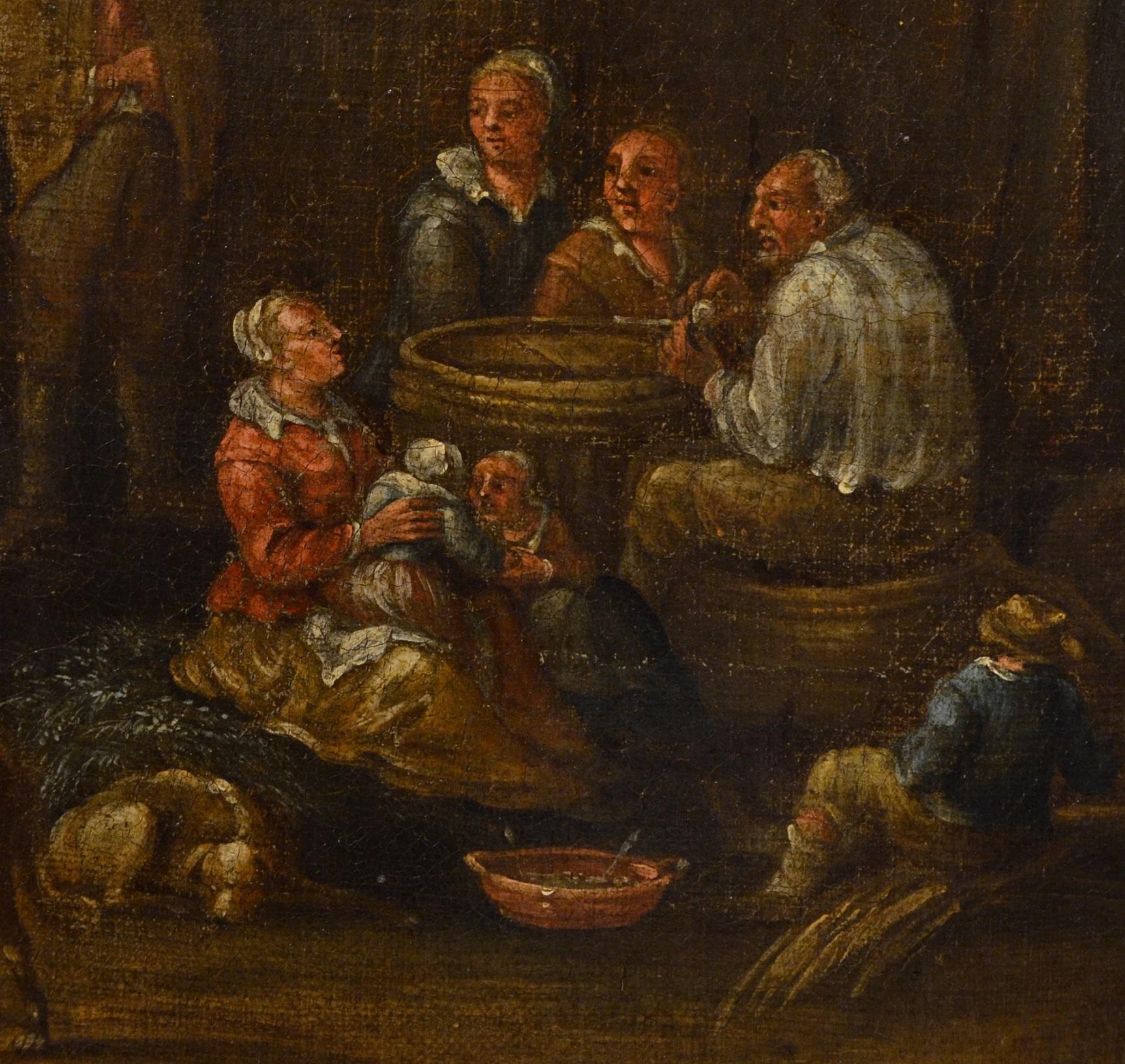 Peinture à l'huile sur toile Village de paysage fluvial 17ème siècle  en vente 11
