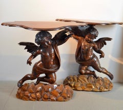 Consolles Tables Angels Italy Wood Venetian Sculptor 19th Century Art Quality