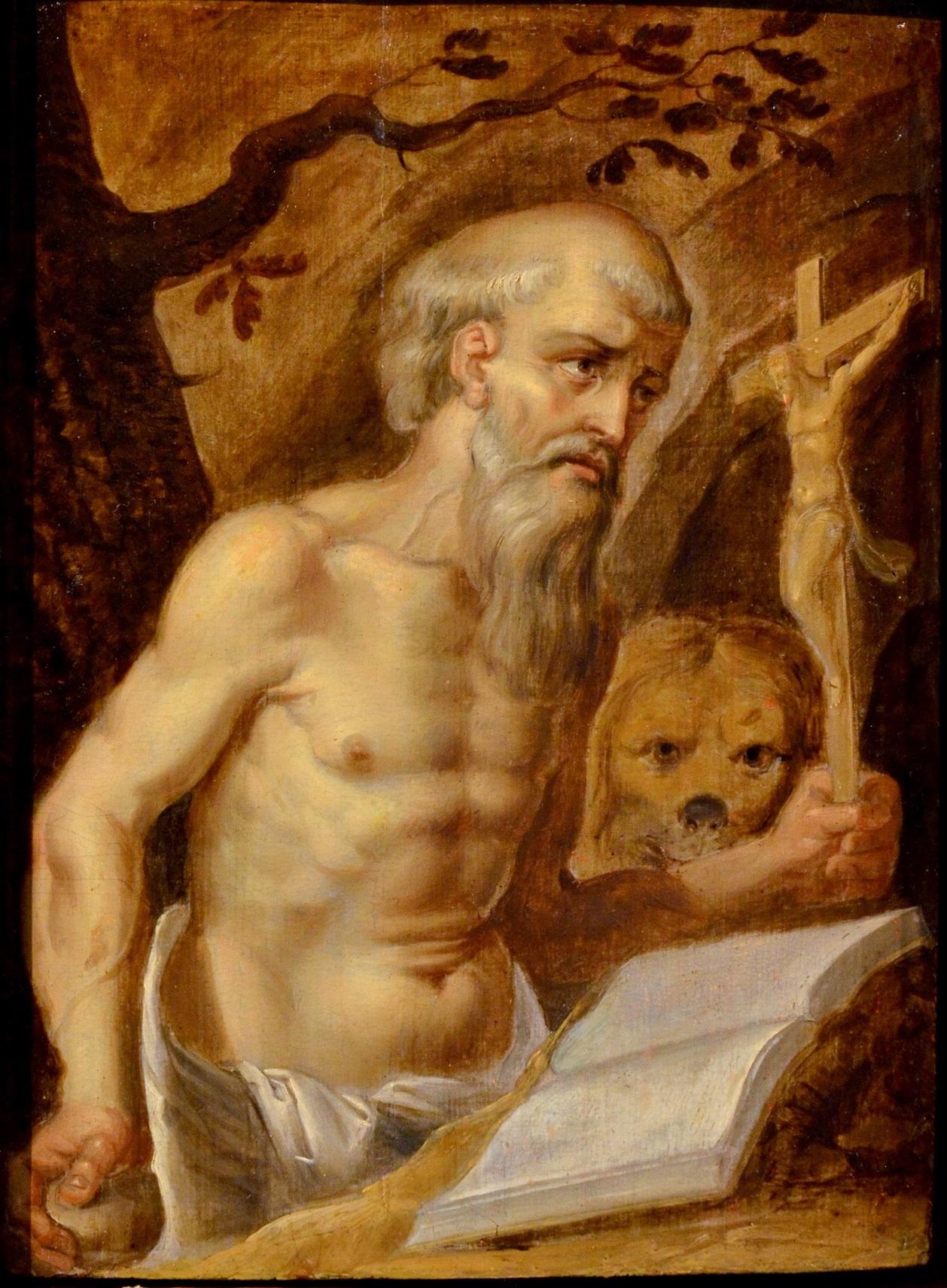 Paint Religious 17th Century Oil On Panel Saint Girolamo Leonardo Italy Holy 