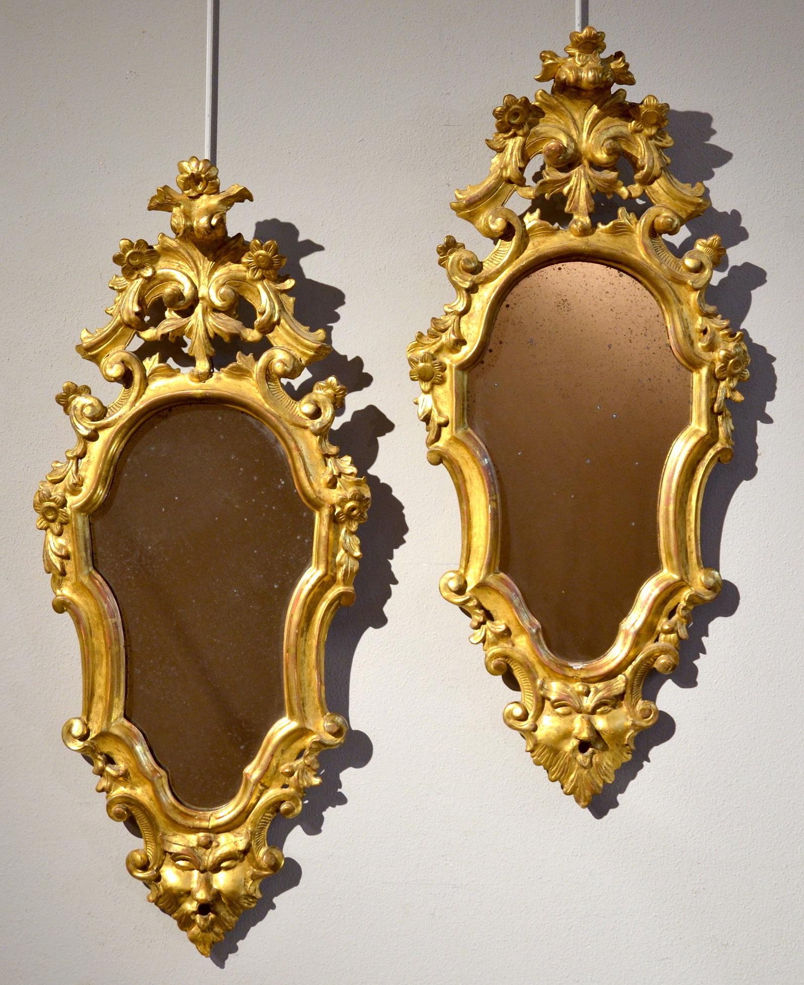 Mirrors Rome Luigi XIV 18th Century Gold Wood Italy Glass Art Quality 