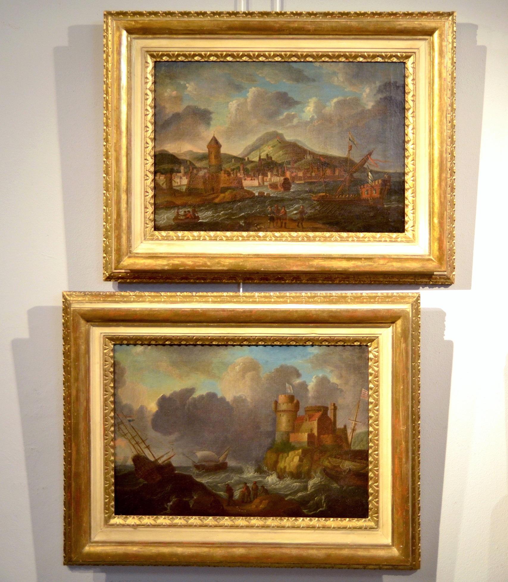 Paint Oil on canvas 17th Century Italy Mediterranean Landscapes Marina Flandre