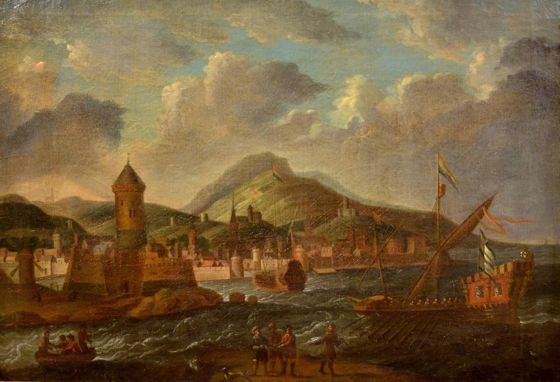 Gemälde Öl auf Leinwand 17. Jahrhundert Italien Mittelmeerlandschaften Marina Flandre (Alte Meister), Painting, von Circle of Peter Van de Velde the Elder (Antwerp 1634 -1714)