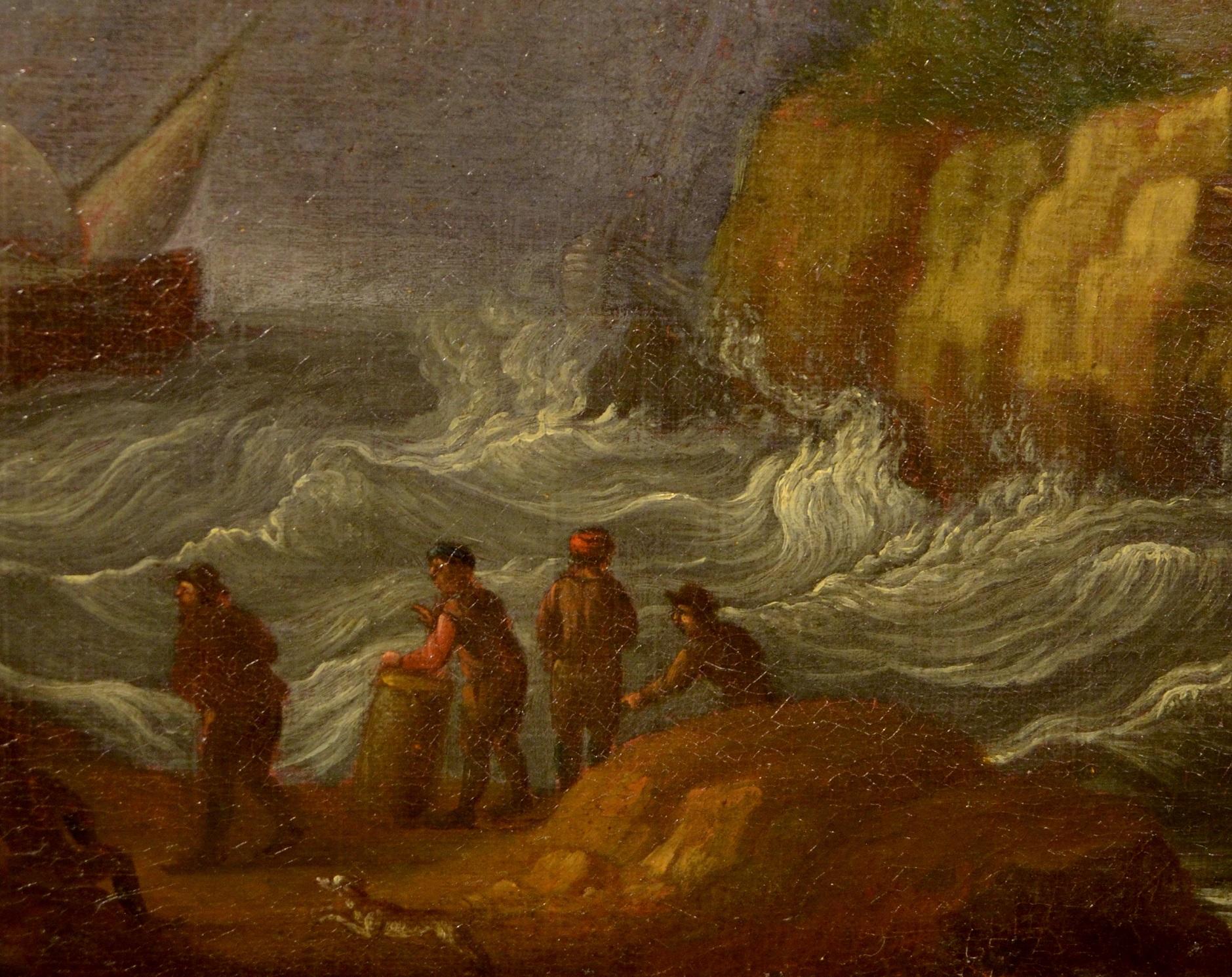 Gemälde Öl auf Leinwand 17. Jahrhundert Italien Mittelmeerlandschaften Marina Flandre im Angebot 6