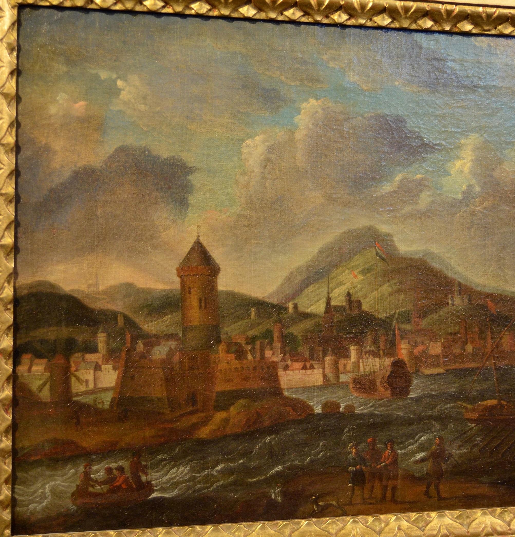 Paint Oil on canvas 17th Century Italy Mediterranean Landscapes Marina Flandre For Sale 4