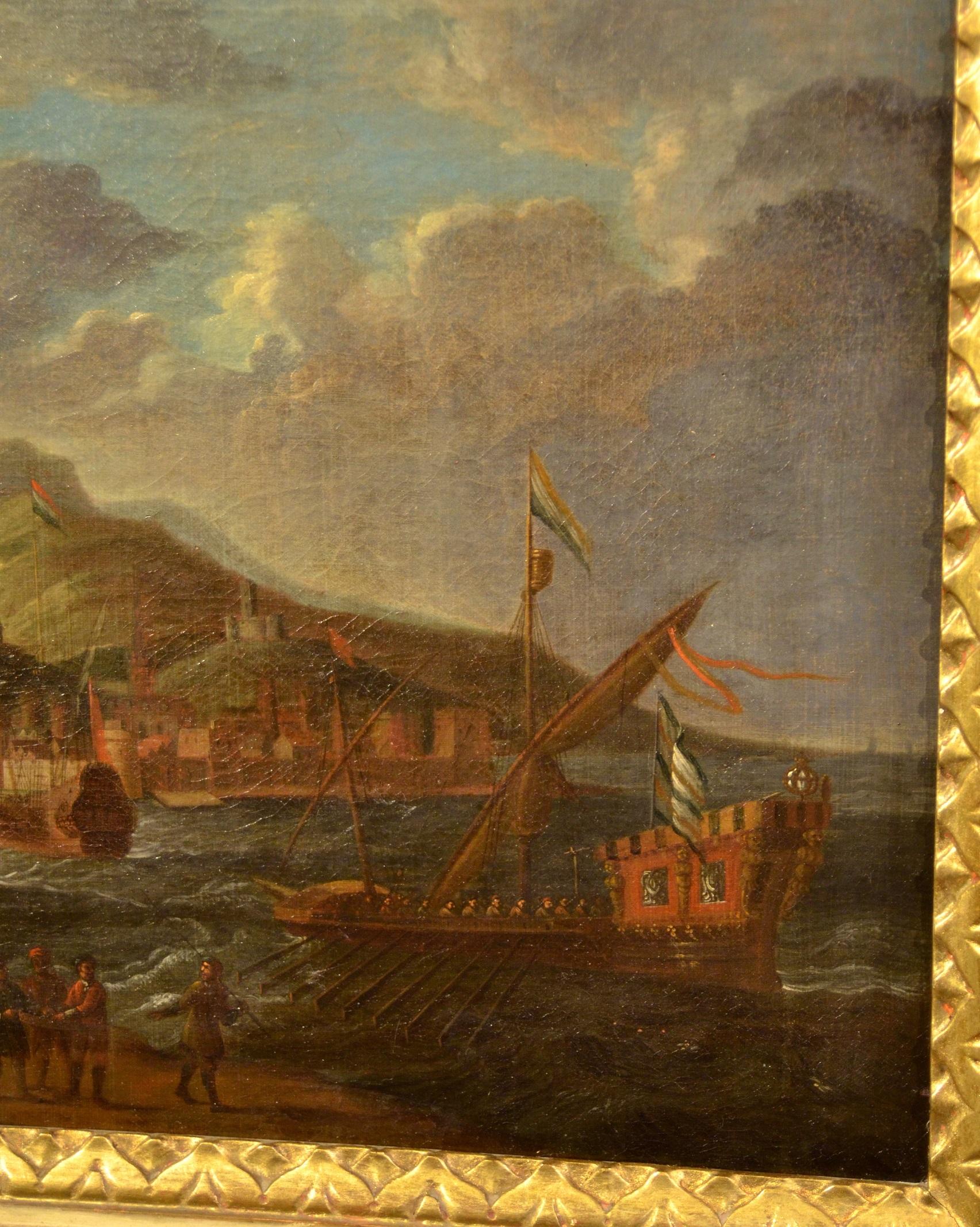 Gemälde Öl auf Leinwand 17. Jahrhundert Italien Mittelmeerlandschaften Marina Flandre im Angebot 8