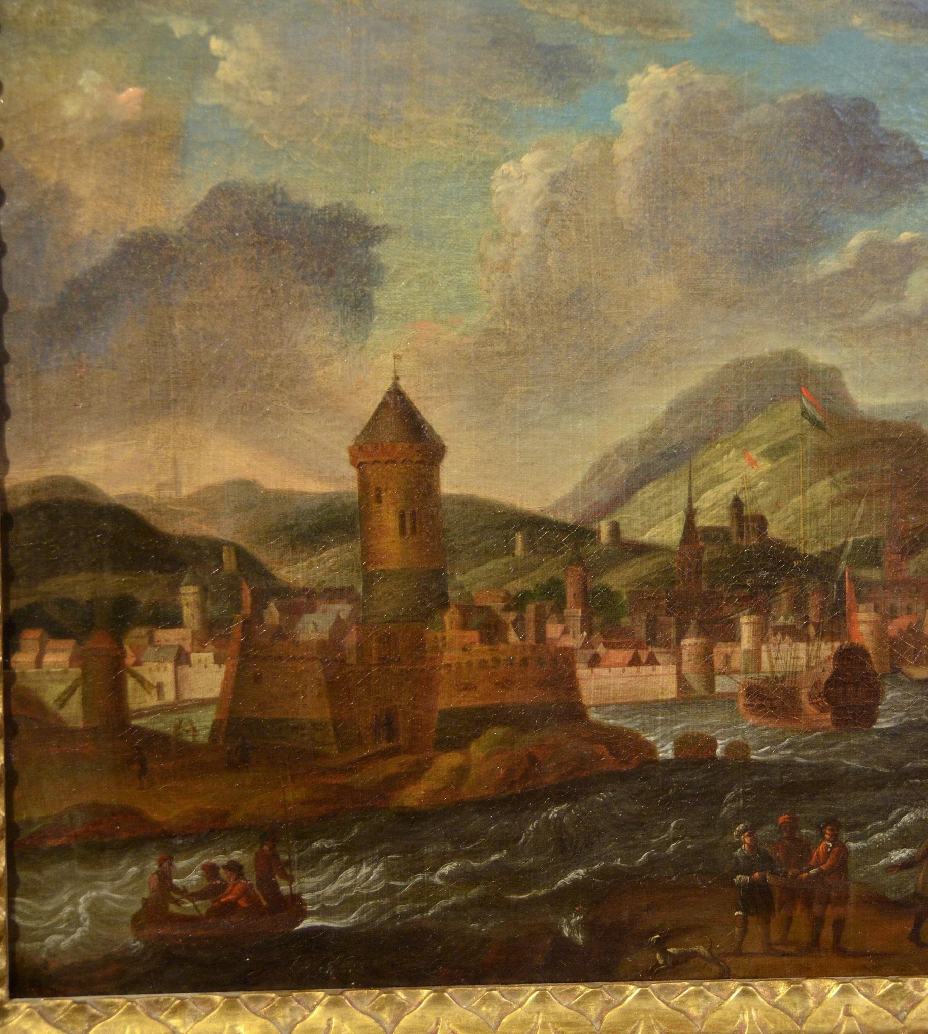 Paint Oil on canvas 17th Century Italy Mediterranean Landscapes Marina Flandre For Sale 6