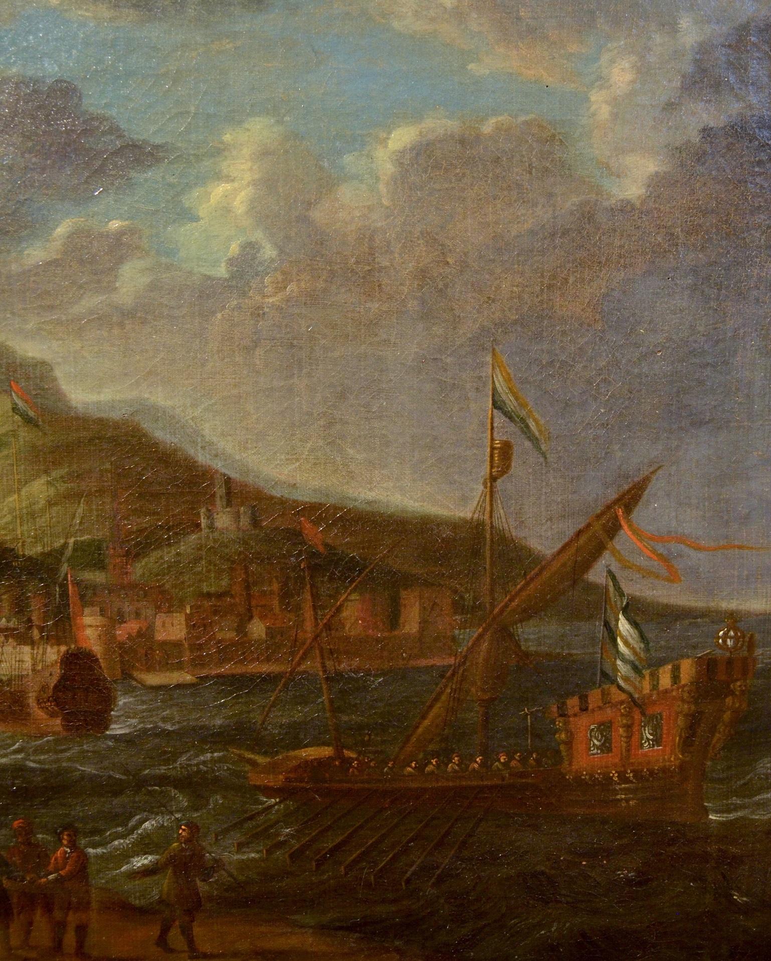 Gemälde Öl auf Leinwand 17. Jahrhundert Italien Mittelmeerlandschaften Marina Flandre im Angebot 10