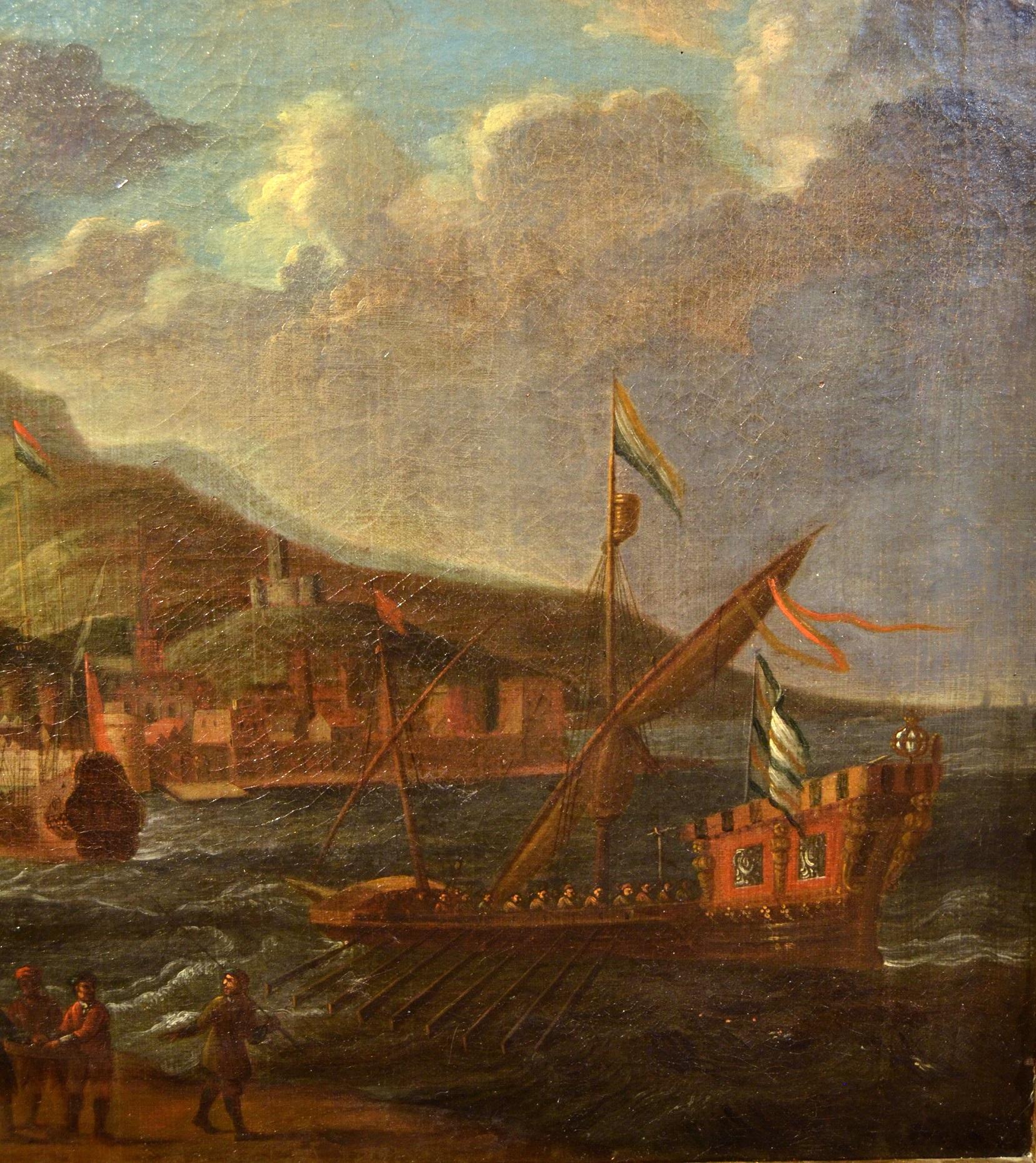 Gemälde Öl auf Leinwand 17. Jahrhundert Italien Mittelmeerlandschaften Marina Flandre im Angebot 11