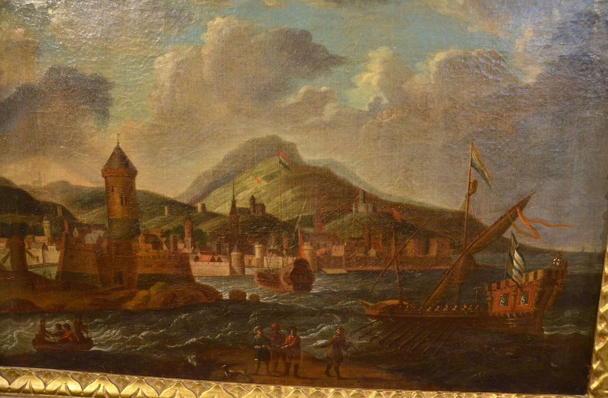 Gemälde Öl auf Leinwand 17. Jahrhundert Italien Mittelmeerlandschaften Marina Flandre im Angebot 13