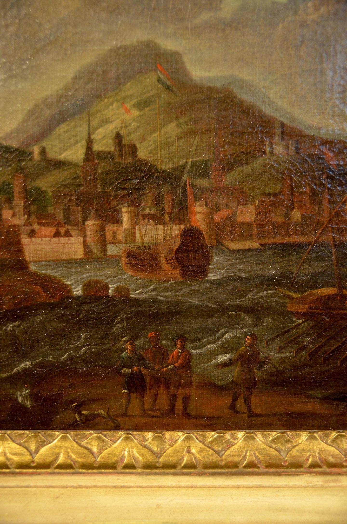Peinture Huile sur toile 17ème siècle Italie Paysages méditerranéens Marina Flandre en vente 14