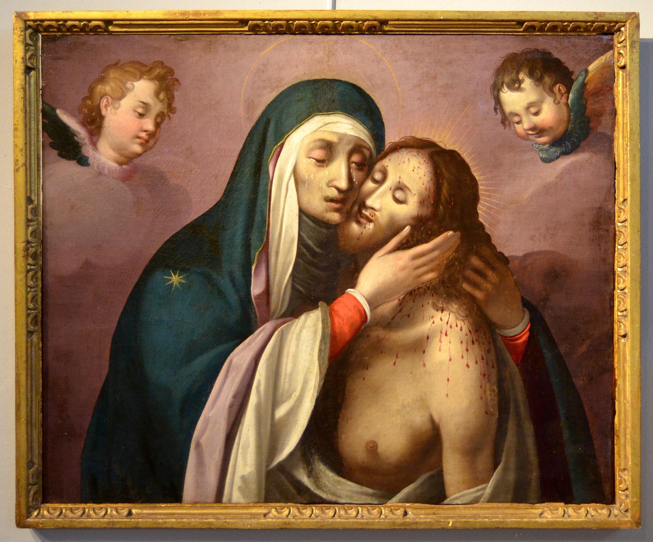 Piedad Querubines Pintura Óleo sobre lienzo Religiosa Roma Siglo XVI-XVII Miguel Ángel - Painting de Workshop of Scipione Pulzone (Gaeta 1550 - Rome 1598)