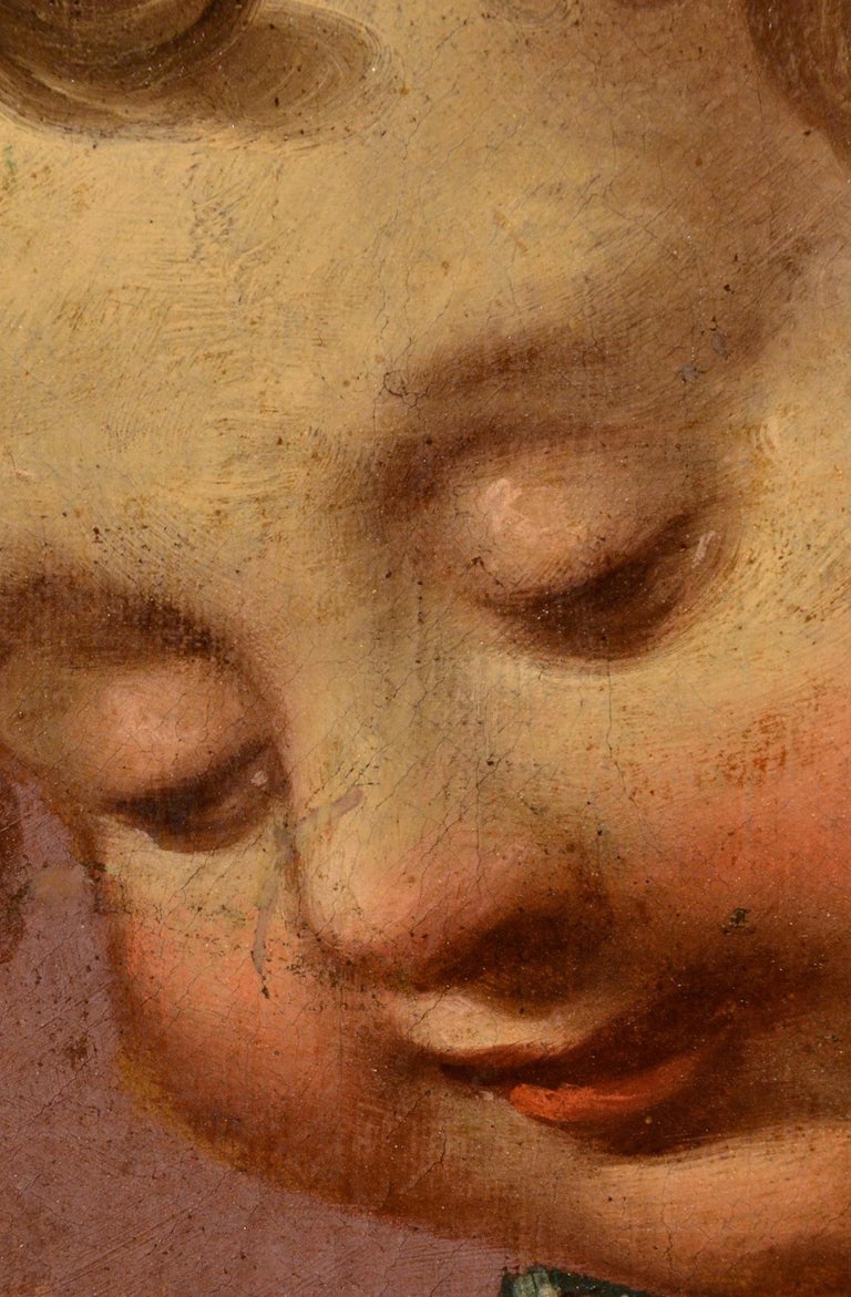 Pietà Cherubs Paint Oil on canvas Religious Rome 16/17th Century Michelangelo For Sale 8