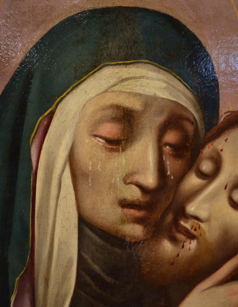 Pietà Cherubs Paint Oil on canvas Religious Rome 16/17th Century Michelangelo For Sale 9