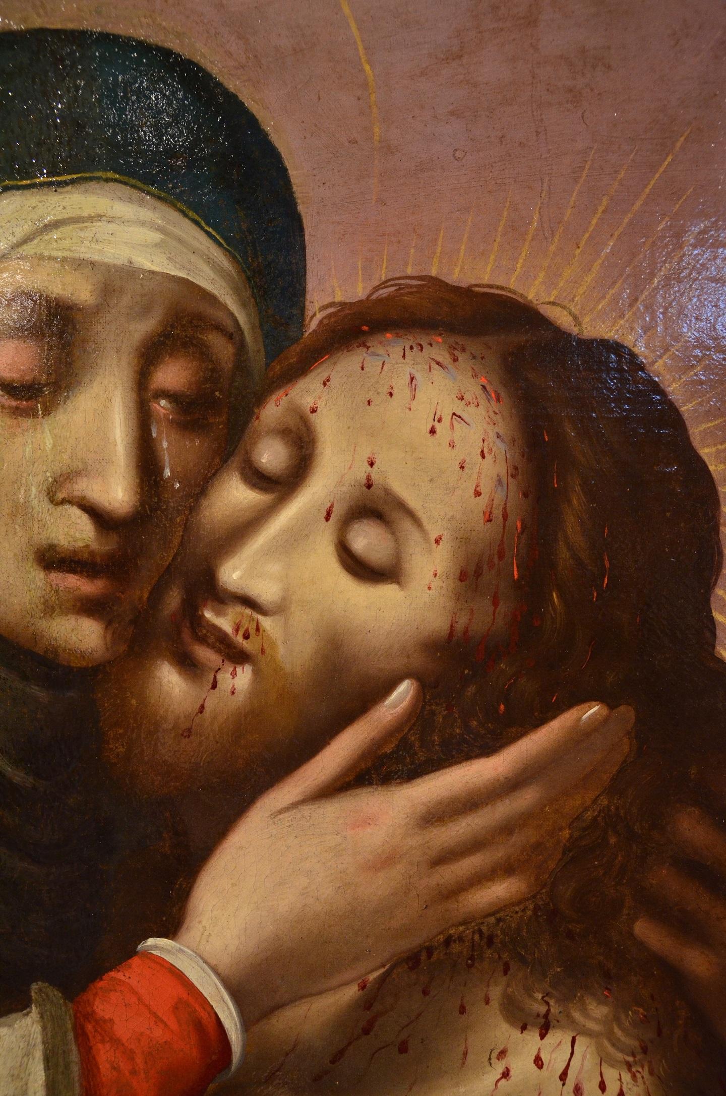 Piedad Querubines Pintura Óleo sobre lienzo Religiosa Roma Siglo XVI-XVII Miguel Ángel en venta 7