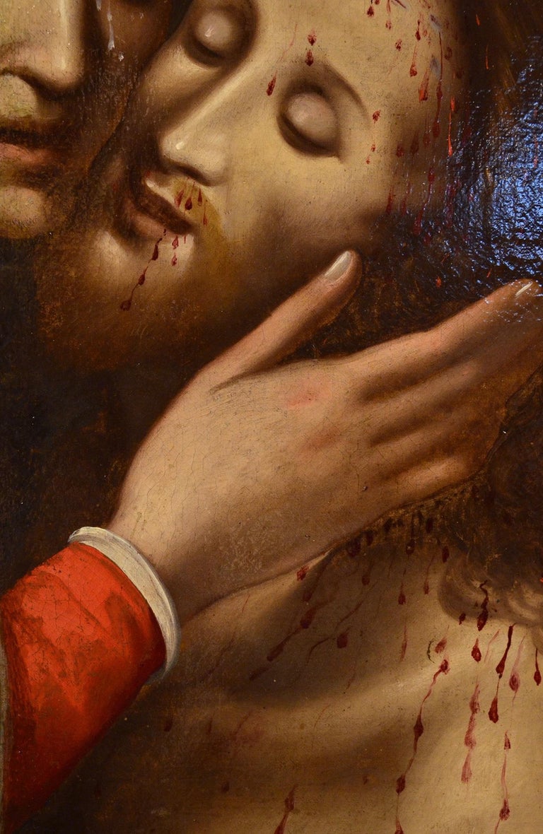Pietà Cherubs Paint Oil on canvas Religious Rome 16/17th Century Michelangelo For Sale 11
