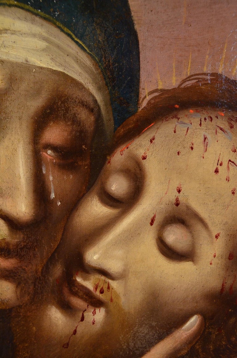 Pietà Cherubs Paint Oil on canvas Religious Rome 16/17th Century Michelangelo For Sale 16