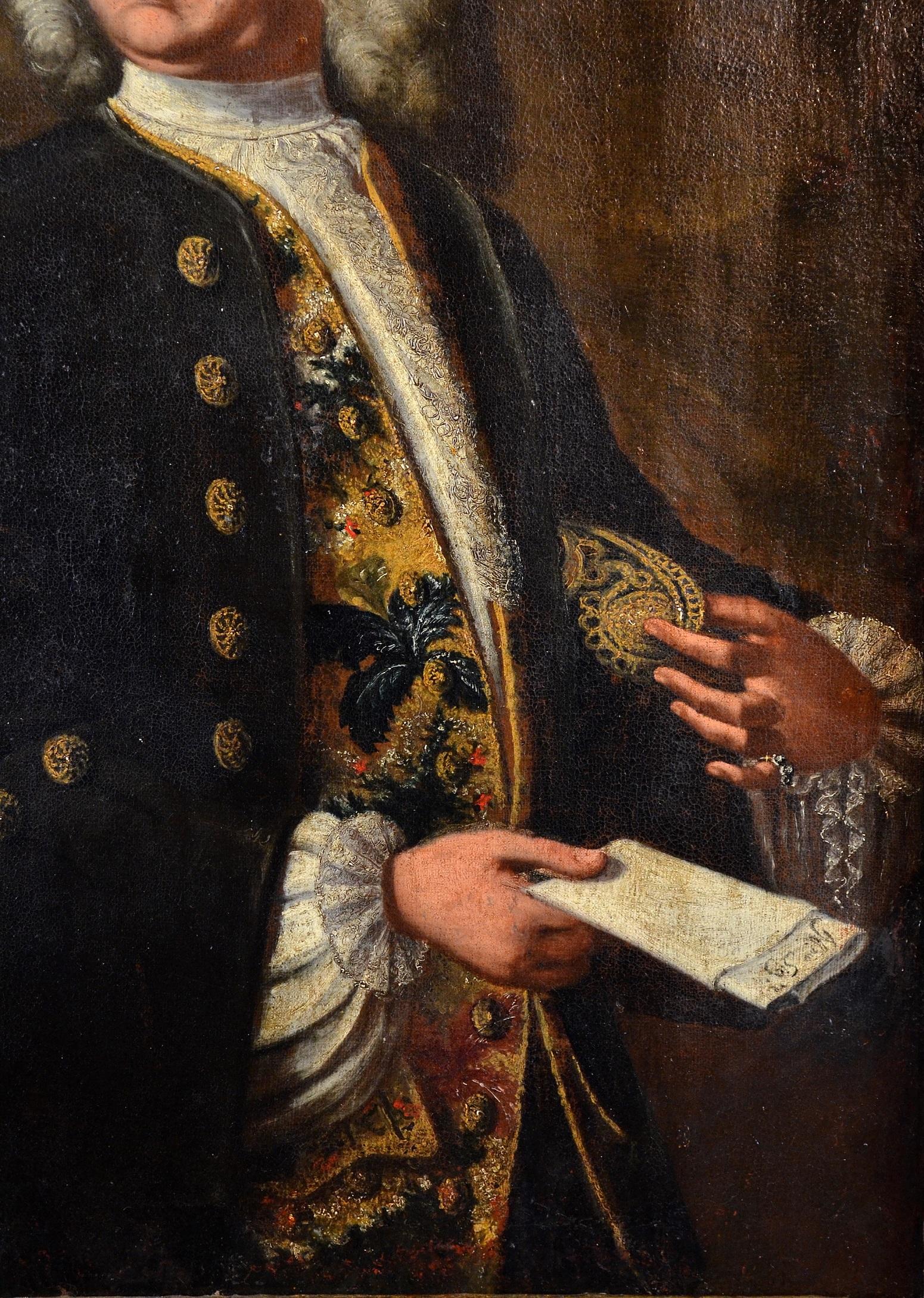 Venetian Gentleman Portrait Paint Oil on canvas 18th Century Italy Baroque Art - Old Masters Painting by Bartolomeo Nazari (Bergamo 1693 - Milan 1758), attributed to