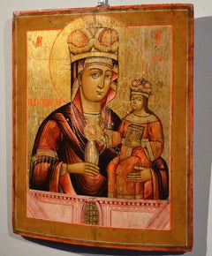 Icon Virgin With Child Russia Moscow 18th Century Religious Maria Paint Wood