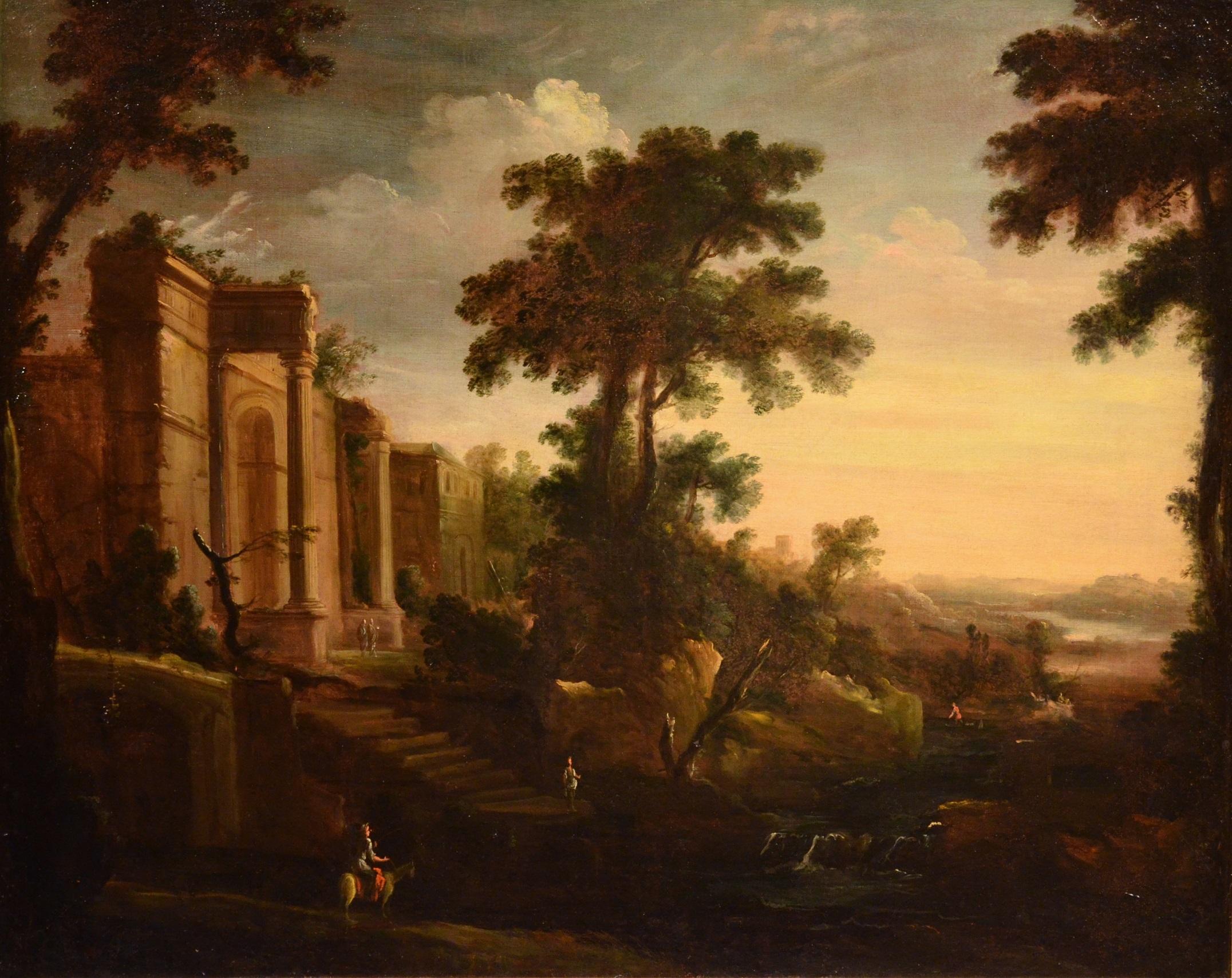 Paint Oil on canvas 17th Century Wood Landscape Temple Italy Old master Roma Art - Painting by Pierre-Antoine Patel (Paris 1648 - 1707), attributable to