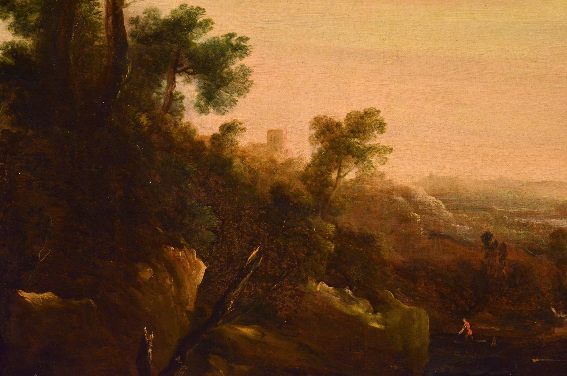 Paint Oil on canvas 17th Century Wood Landscape Temple Italy Old master Roma Art - Brown Landscape Painting by Pierre-Antoine Patel (Paris 1648 - 1707), attributable to