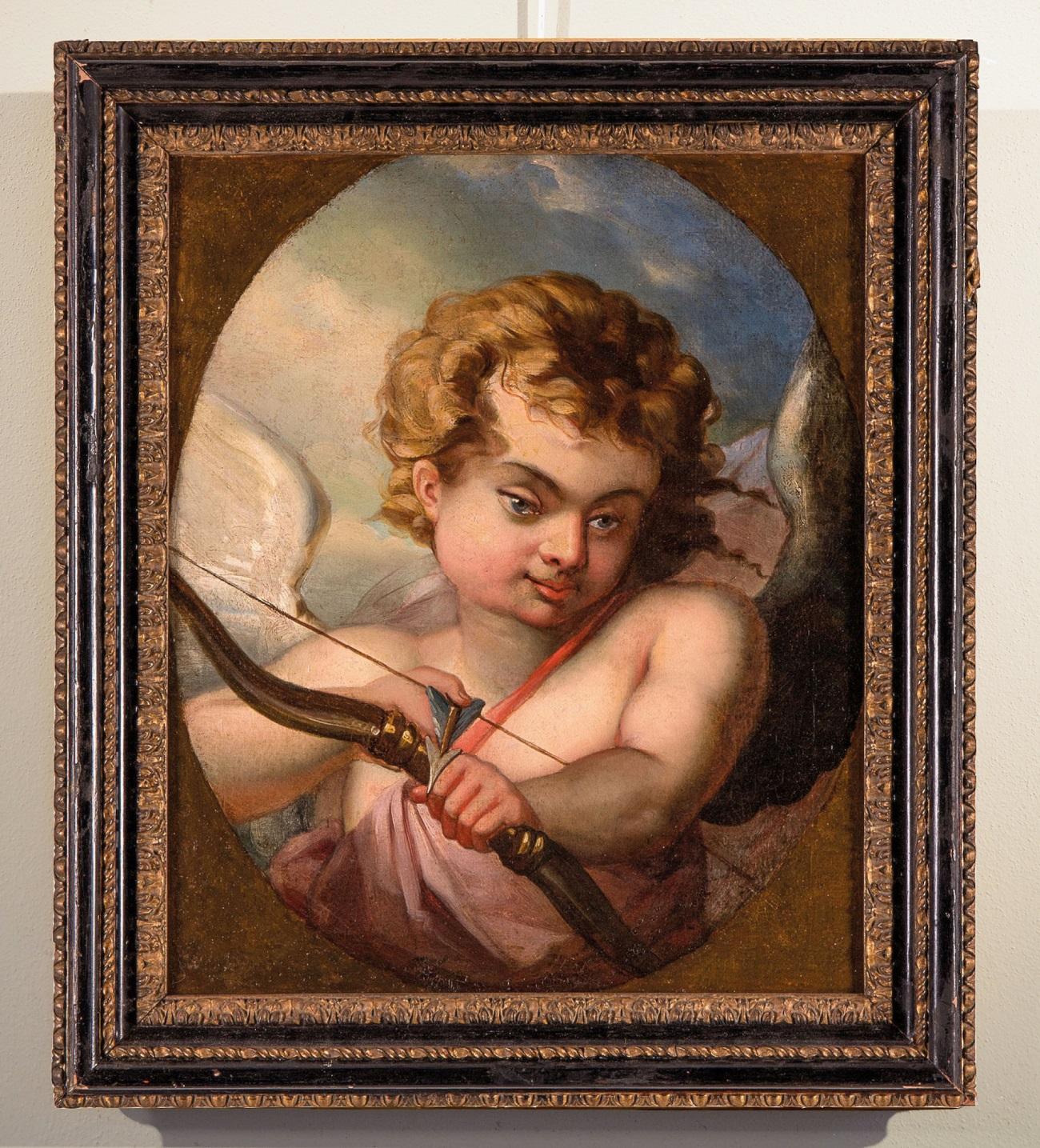Peinture de Cupidon sur toile, France, néo-classicisme, qualité d'art, 18e siècle - Maîtres anciens Painting par Entourage de François Boucher (Paris 1703 - 1770)