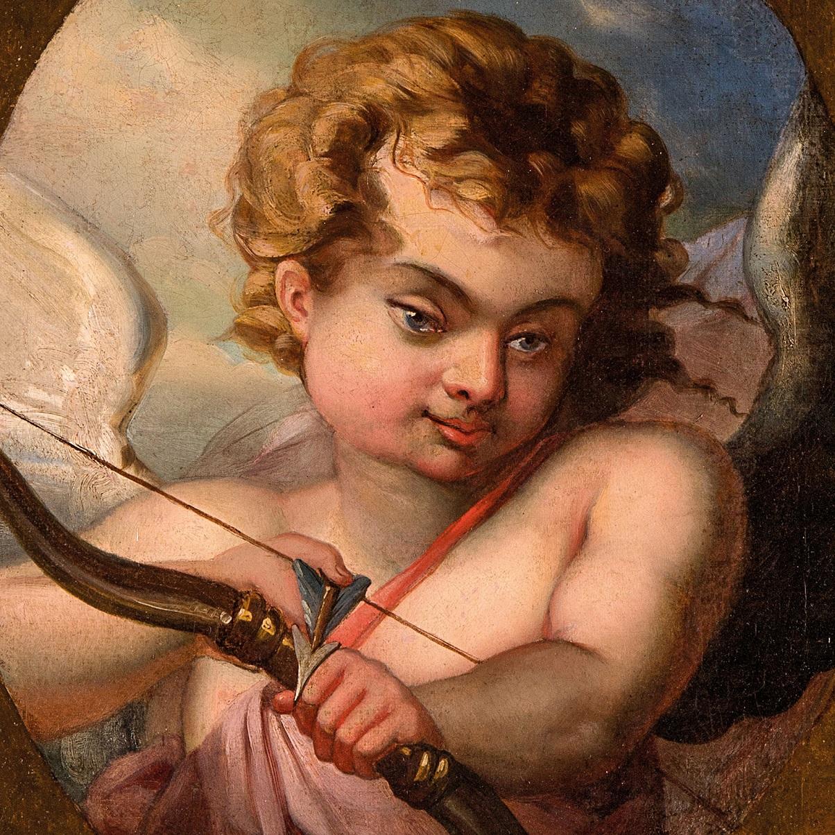 Peinture de Cupidon sur toile, France, néo-classicisme, qualité d'art, 18e siècle en vente 1