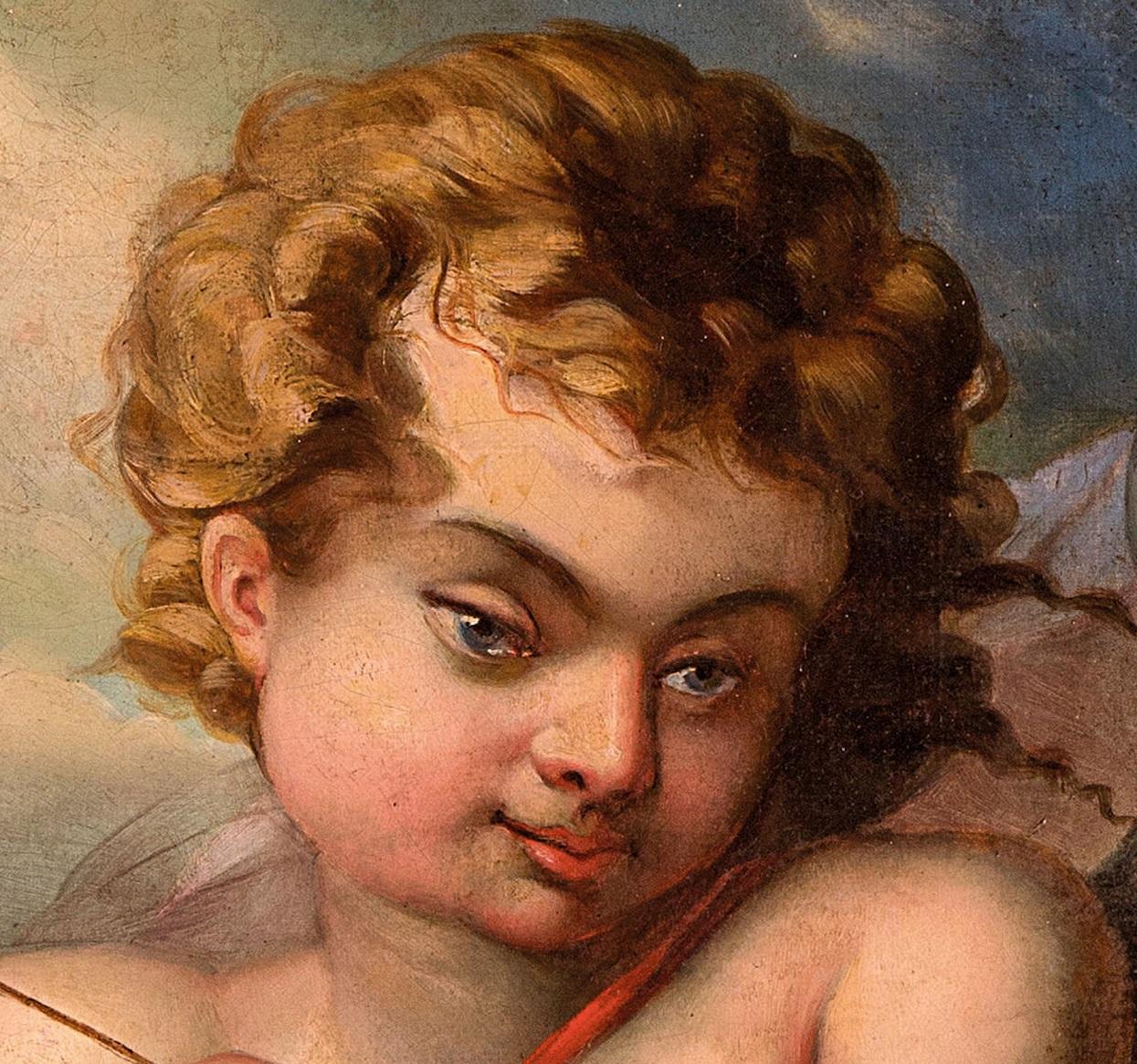 Cupid Paint Oil on canvas France Neo classicism Art Quality Love 18th century - Old Masters Painting by Entourage de François Boucher (Paris 1703 - 1770)