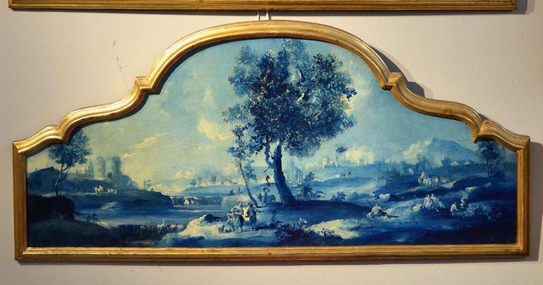 Paint Oil on canvas Pair Landscape Wood See Lake Venezia Italy Baroque Ricci Art - Painting by Venetian painter of the mid-eighteenth century