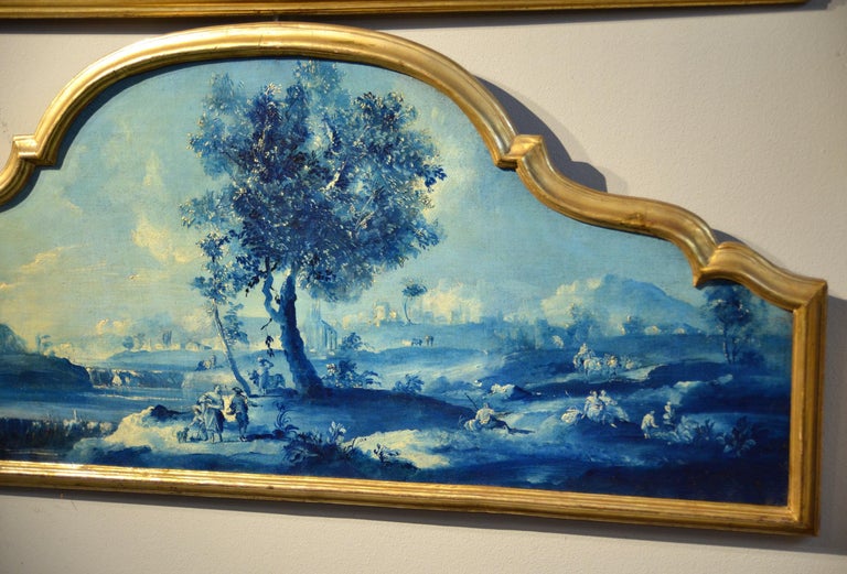 Paint Oil on canvas Pair Landscape Wood See Lake Venezia Italy Baroque Ricci Art For Sale 2