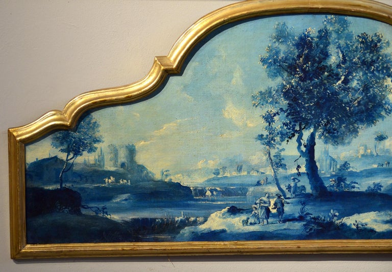 Paint Oil on canvas Pair Landscape Wood See Lake Venezia Italy Baroque Ricci Art For Sale 3