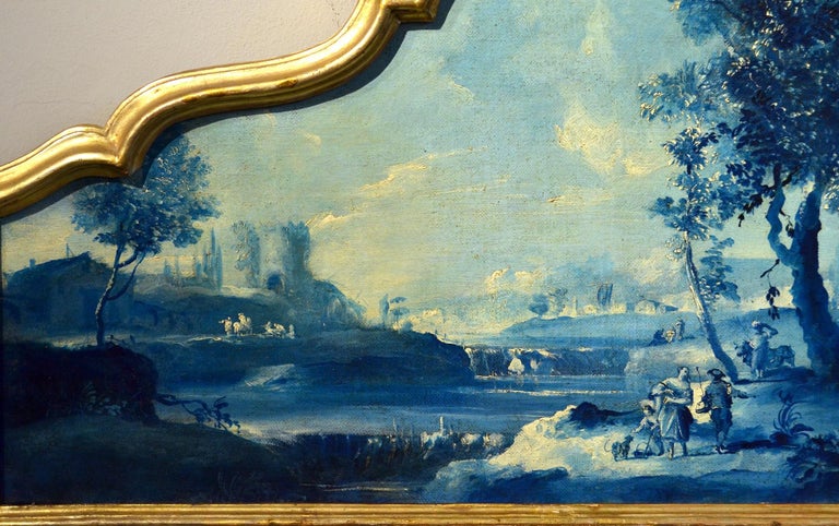 Paint Oil on canvas Pair Landscape Wood See Lake Venezia Italy Baroque Ricci Art For Sale 4